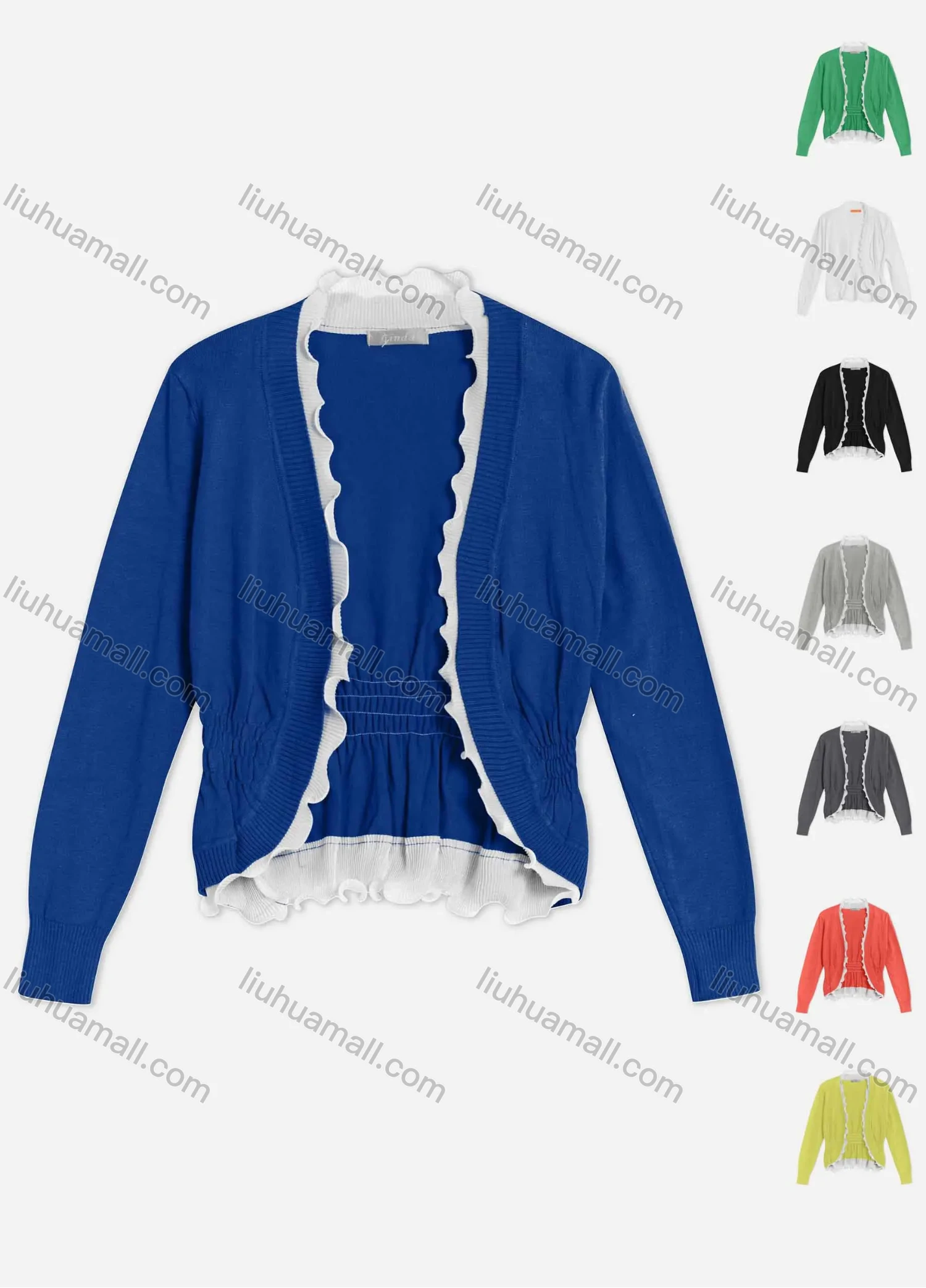 Wholesale Women's Long Sleeve Scalloped Trim Shirred Crop Cardigan WC216# - Liuhuamall