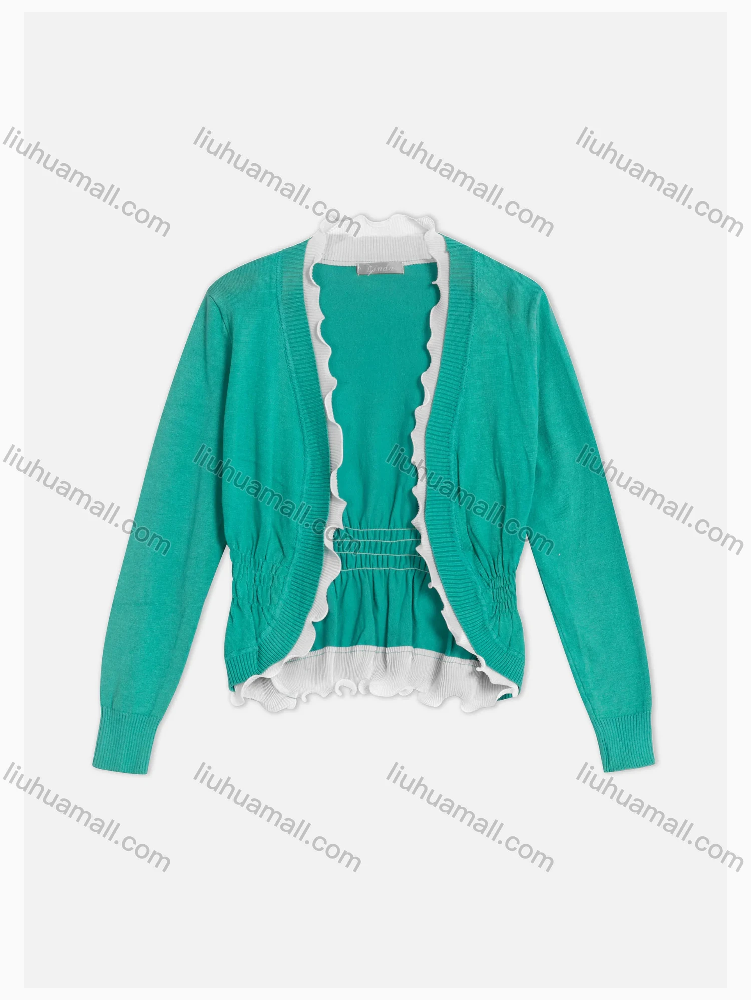 Wholesale Women's Long Sleeve Scalloped Trim Shirred Crop Cardigan WC216# - Liuhuamall