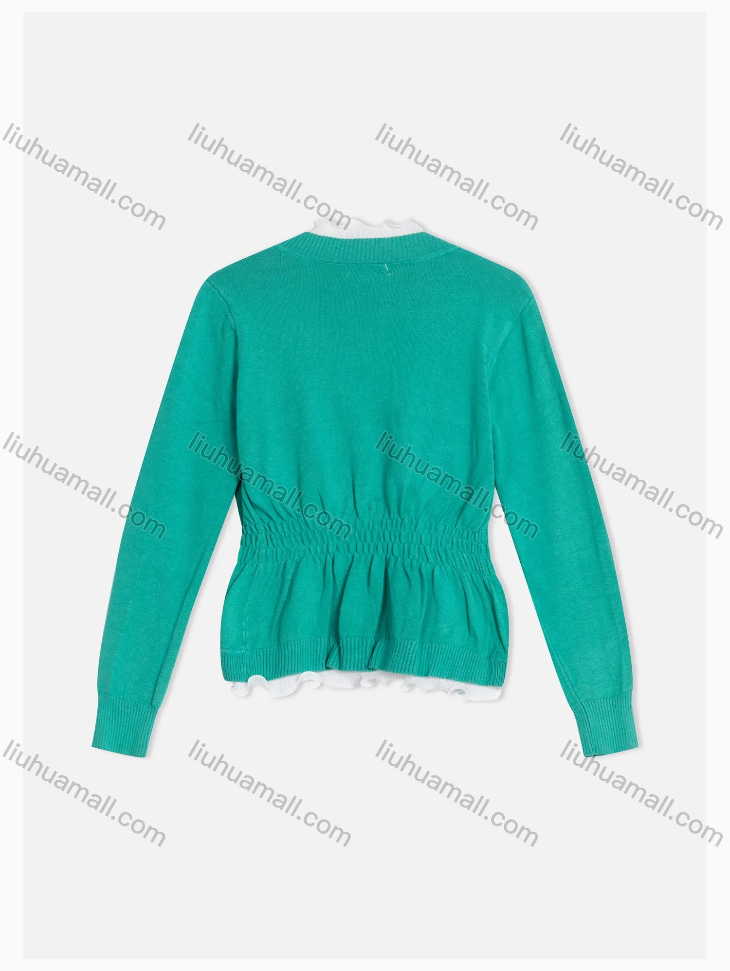 Wholesale Women's Long Sleeve Scalloped Trim Shirred Crop Cardigan WC216# - Liuhuamall