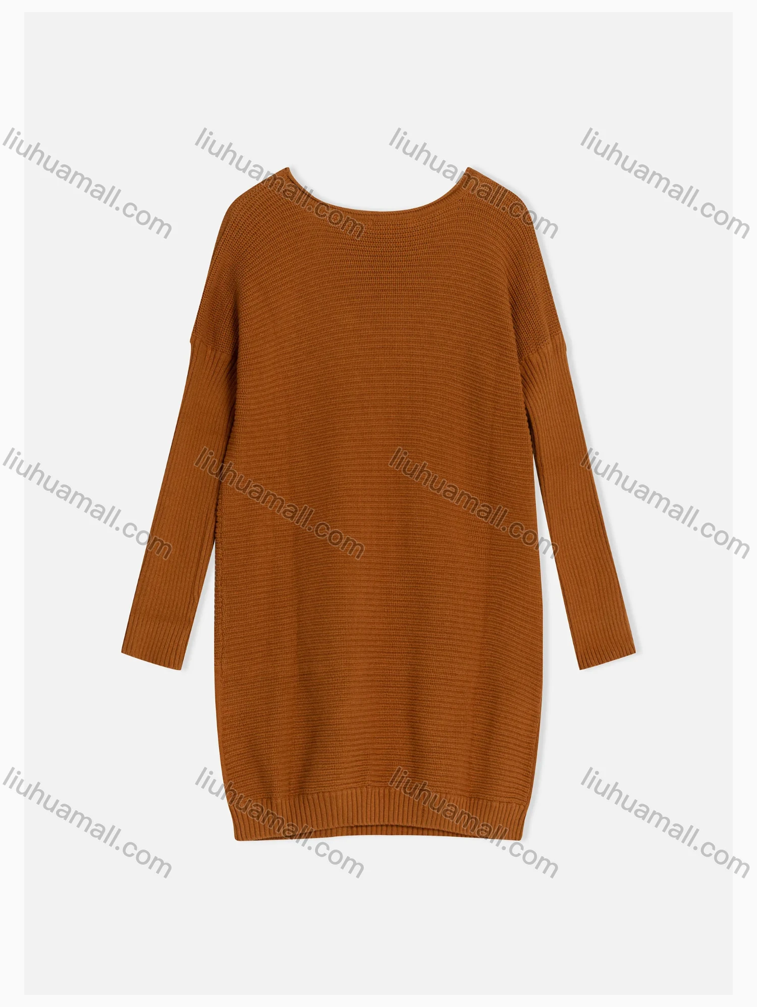 Wholesale Women's Plain Casual Round Neck Ribbed Rhinestone Decor Long Sleeve Knee Length Sweater Dress 9151# - Liuhuamall