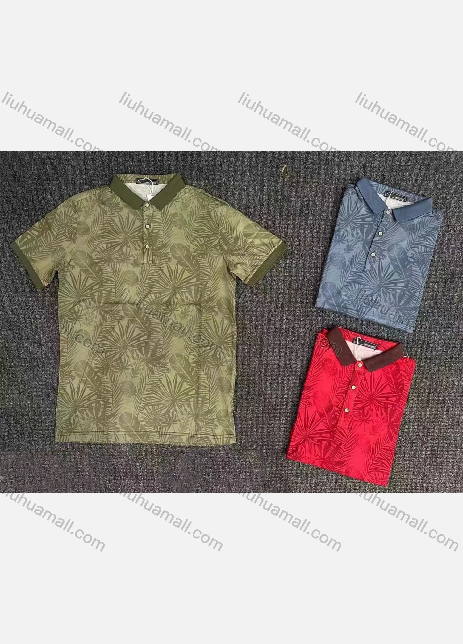 Wholesale Men's Casual 100% Cotton Leaf Print Short Sleeve Polo Shirt 80410# - Liuhuamall
