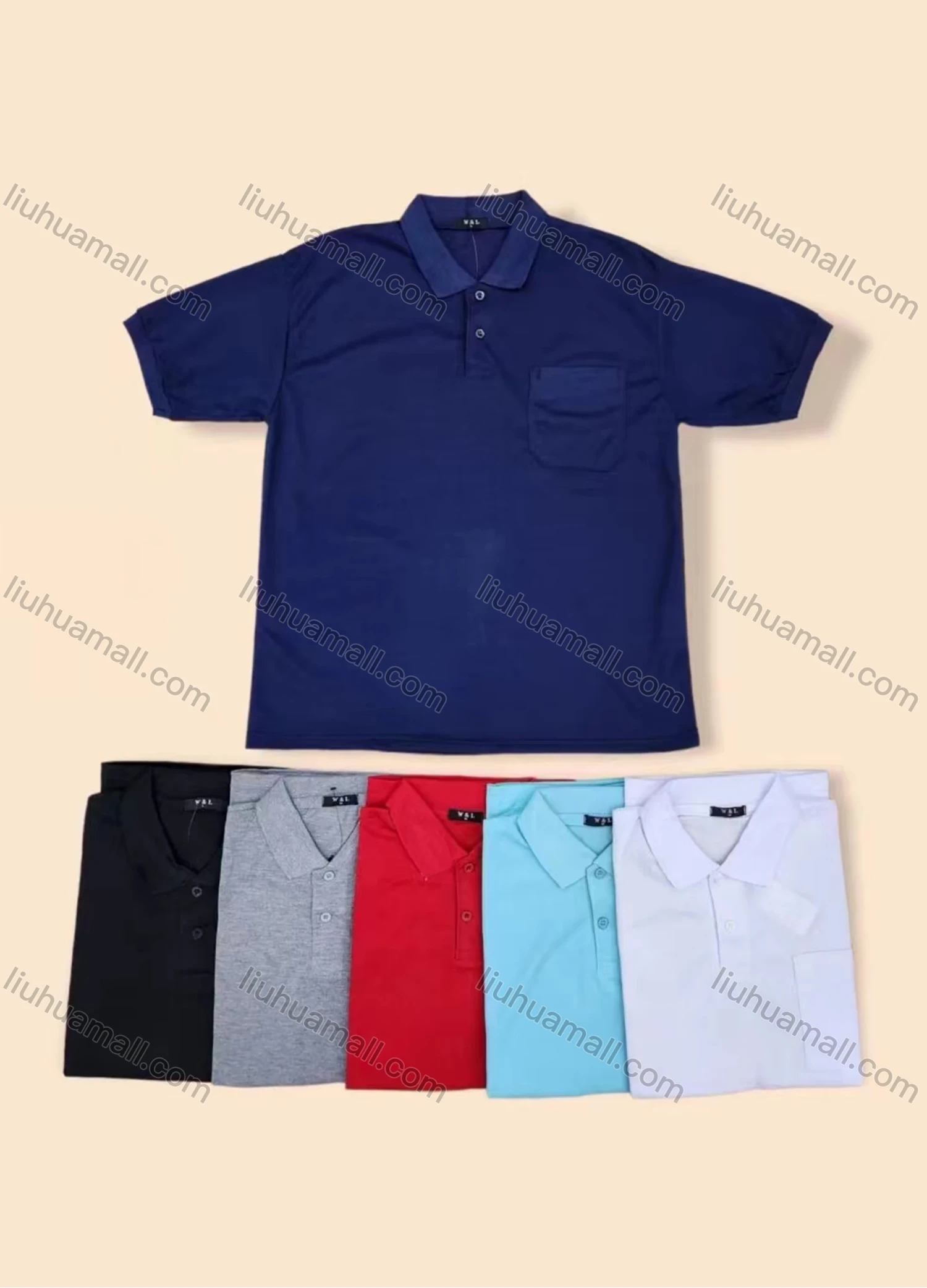 Wholesale Men's Casual 100% Cotton Plain Patch Pockets Short Sleeve Polo Shirt A-02# - Liuhuamall