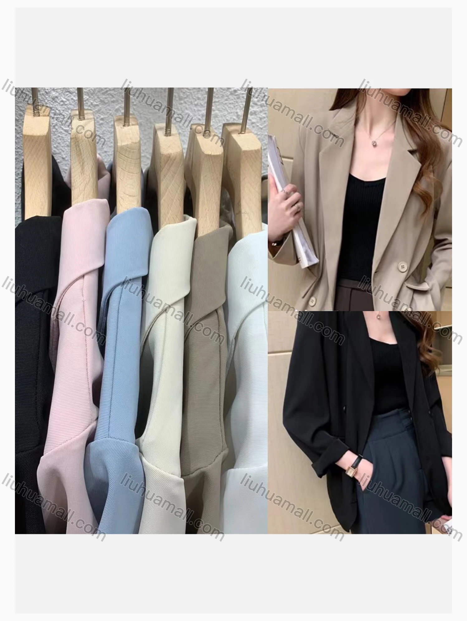 Wholesale Women's Casual Business Double Breasted Plain Loose Fit Mid Length Blazer 2053# - Liuhuamall