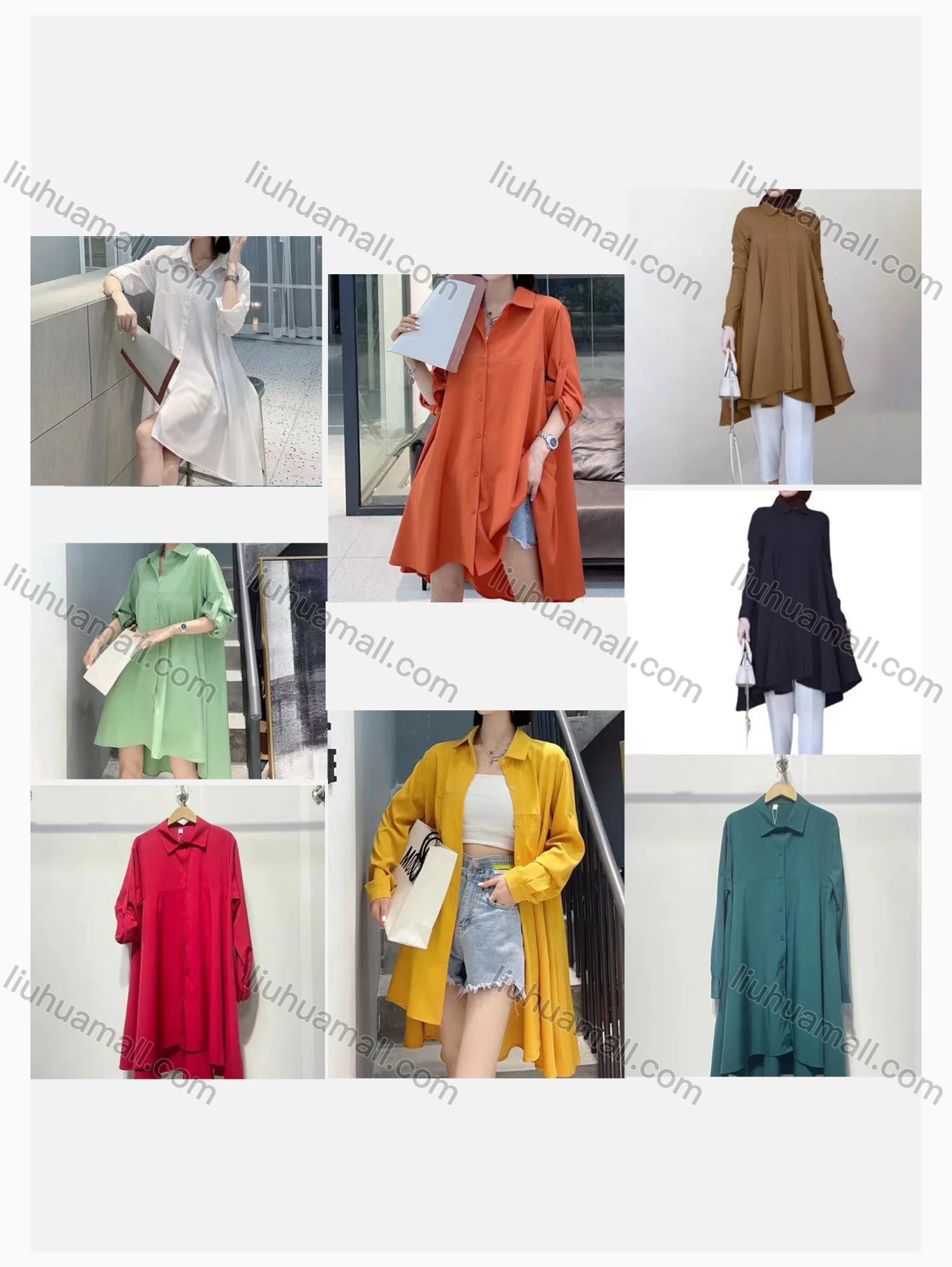 Wholesale Women's Fashion Collared Long Sleeve Loose Fit High Low Hem Plain Tunic Shirt 2468# - Liuhuamall