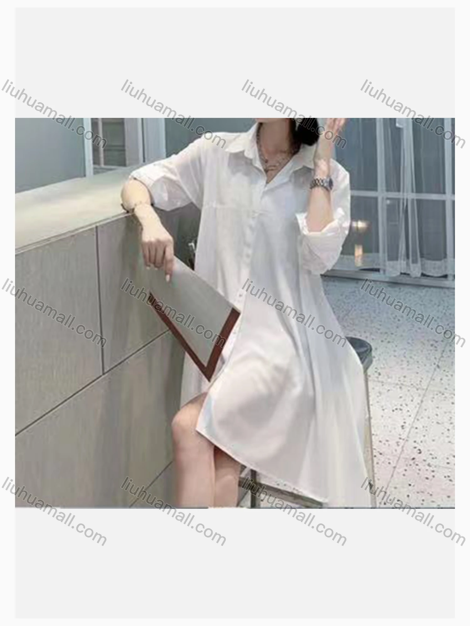 Wholesale Women's Fashion Collared Long Sleeve Loose Fit High Low Hem Plain Tunic Shirt 2468# - Liuhuamall
