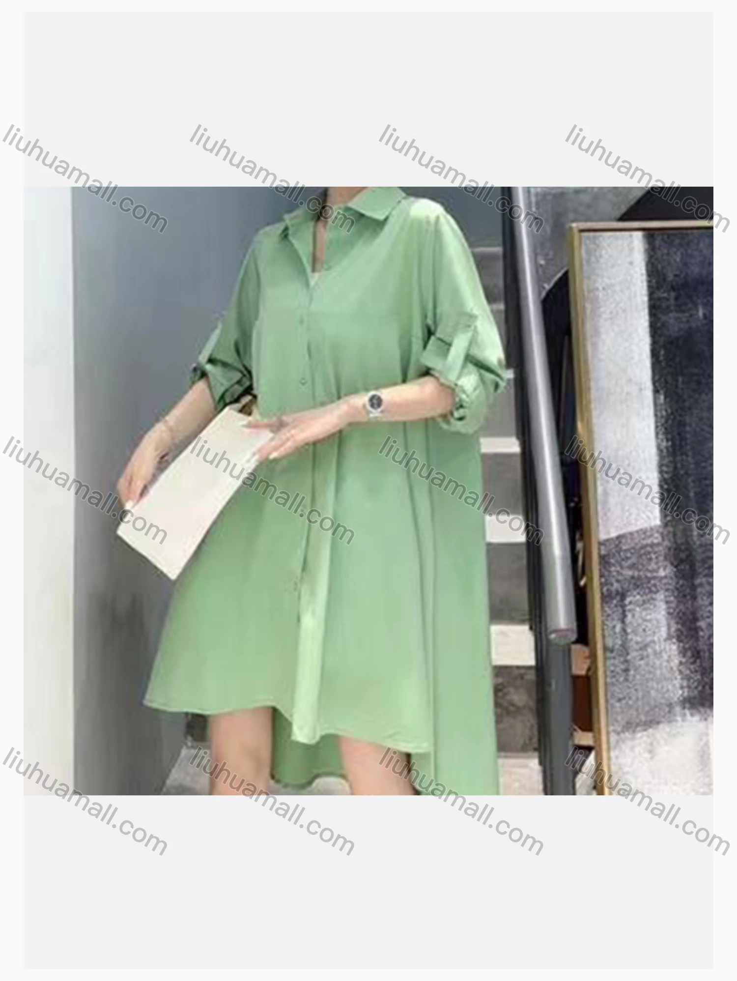 Wholesale Women's Fashion Collared Long Sleeve Loose Fit High Low Hem Plain Tunic Shirt 2468# - Liuhuamall
