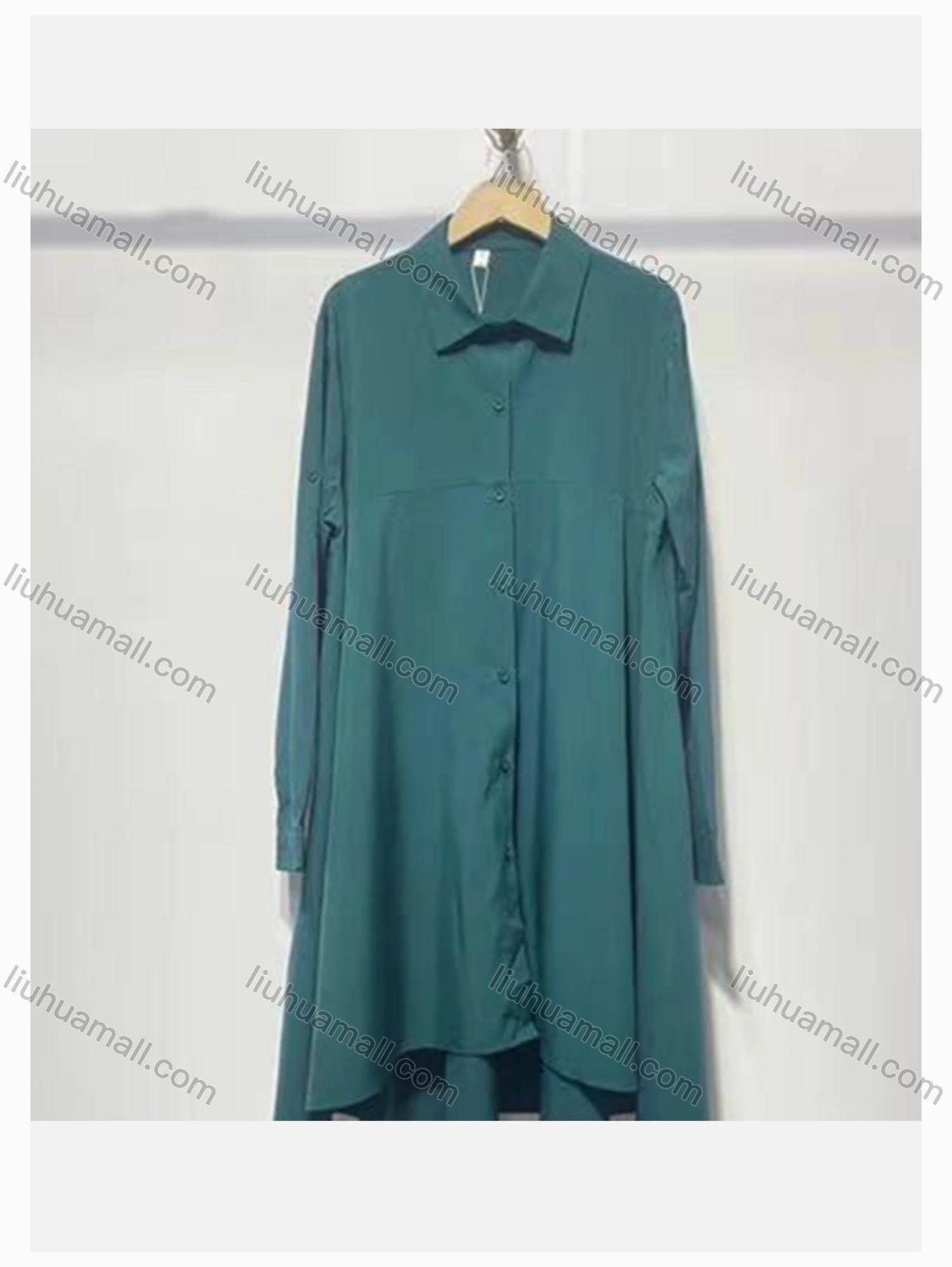 Wholesale Women's Fashion Collared Long Sleeve Loose Fit High Low Hem Plain Tunic Shirt 2468# - Liuhuamall