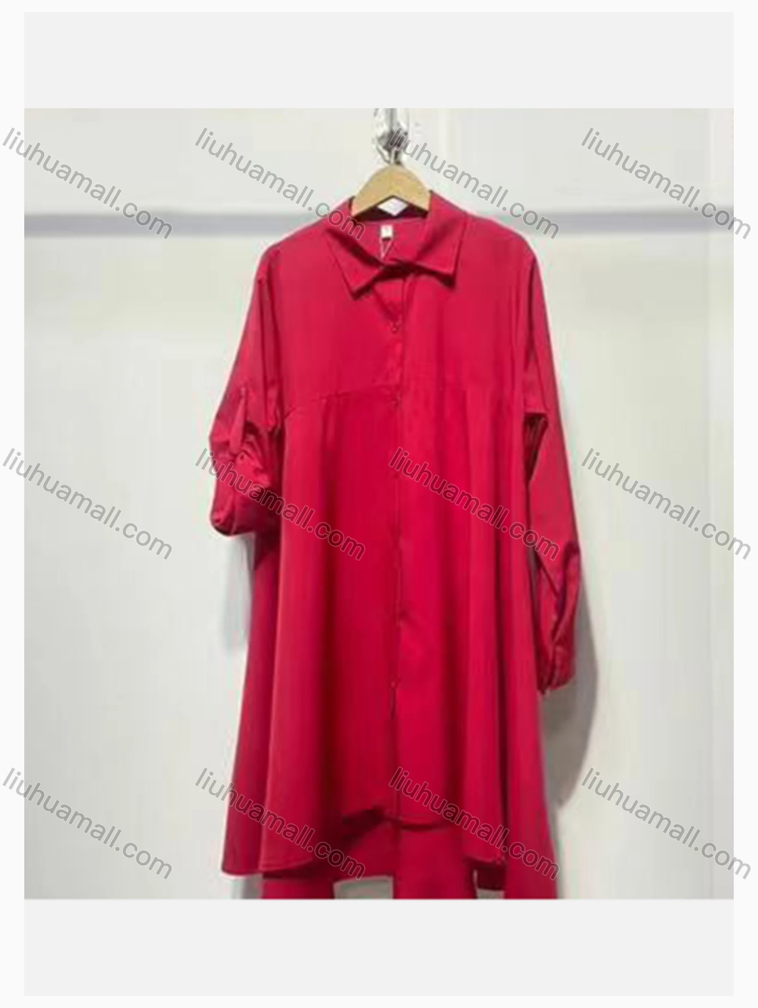Wholesale Women's Fashion Collared Long Sleeve Loose Fit High Low Hem Plain Tunic Shirt 2468# - Liuhuamall