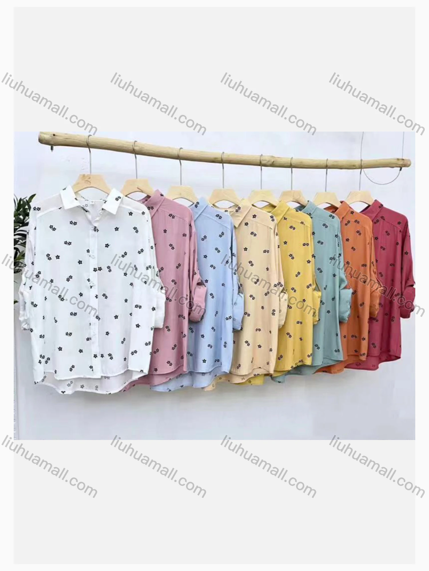 Wholesale Women's Collared Loose Fit Floral Print Butto Down Long Sleeve Shirt 2531# - Liuhuamall