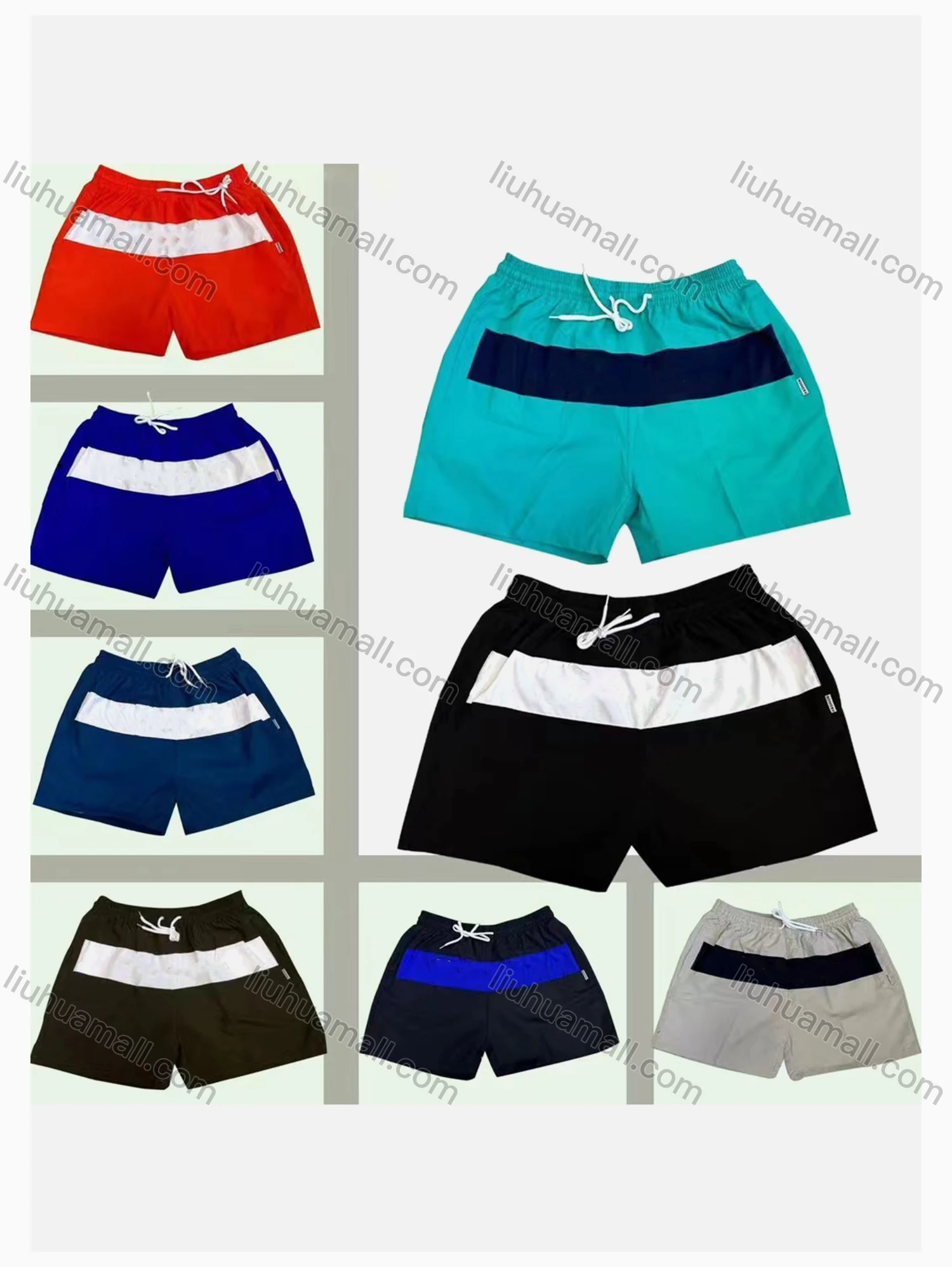 Wholesale Men's Splicing Color Drawstring Casual Shorts 847# - Liuhuamall
