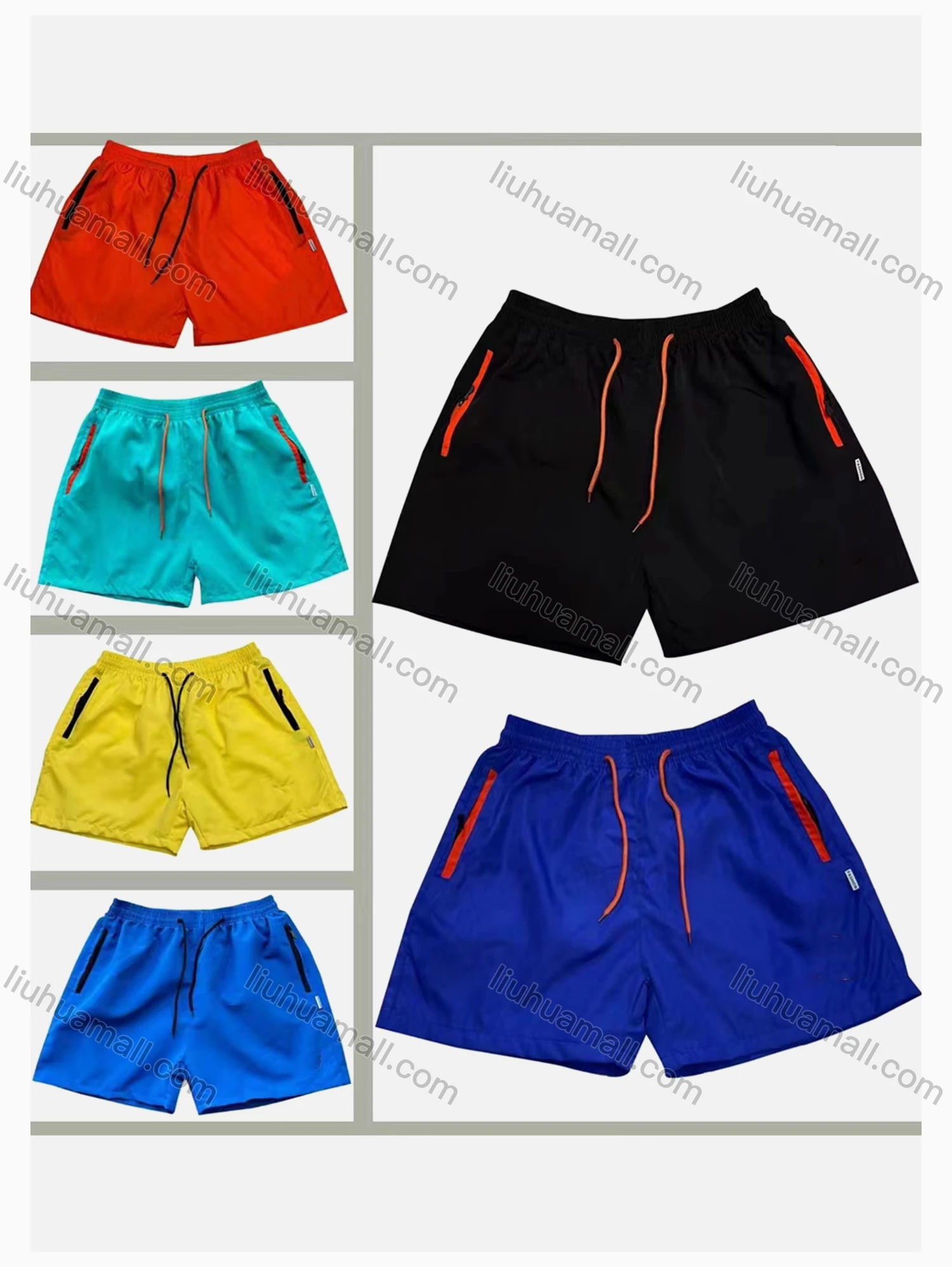 Wholesale Men's Plain Zipper Pockets Drawstring Casual Shorts 875# - Liuhuamall