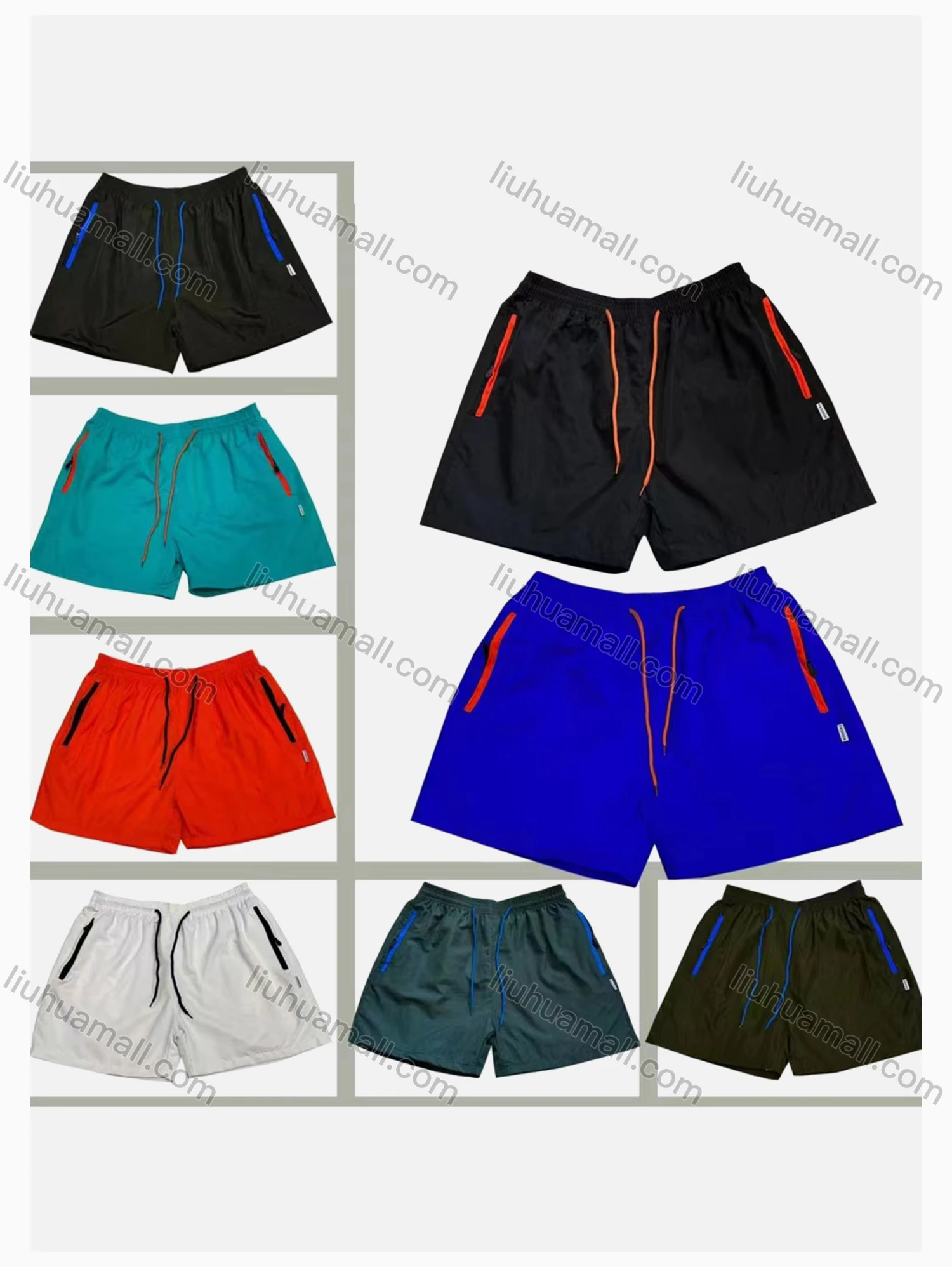 Wholesale Men's Plain Zipper Pockets Drawstring Casual Shorts 878# - Liuhuamall