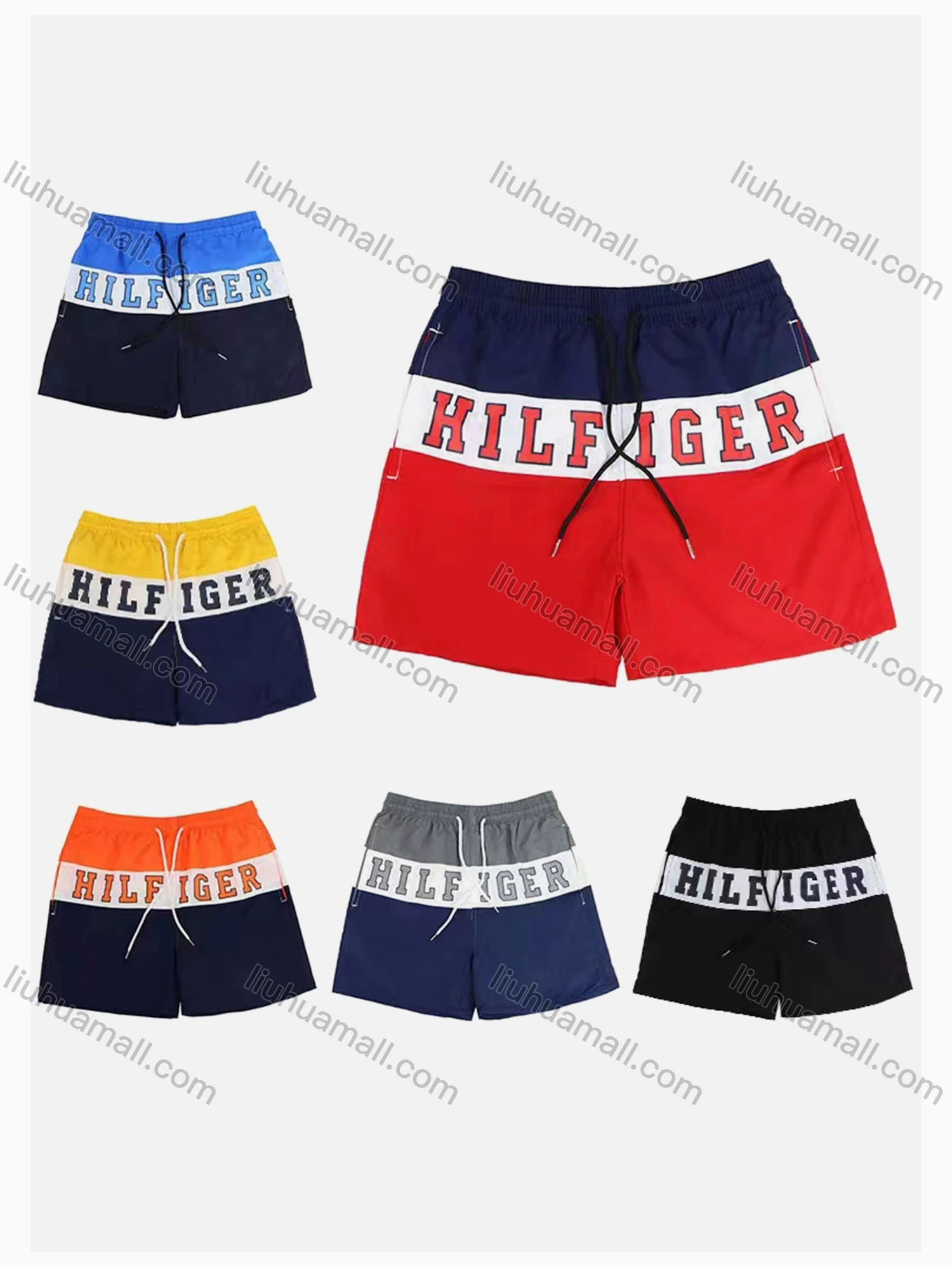 Wholesale Men's Colorblock Letters Drawstring Casual Shorts 42335455# - Liuhuamall