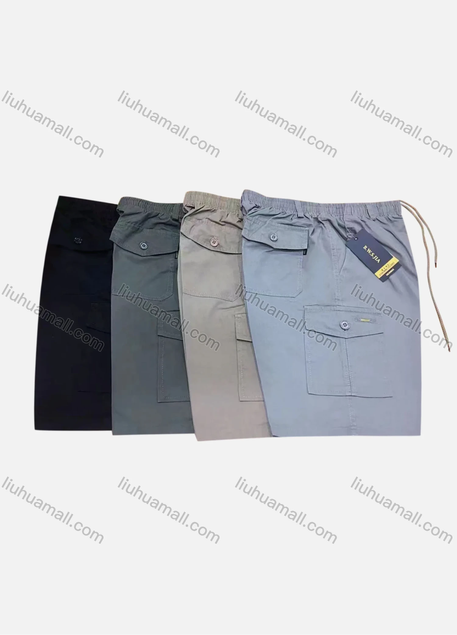 Wholesale Men's Drawstring Flap Pockets Elastic Waist Cargo Shorts 501# - Liuhuamall