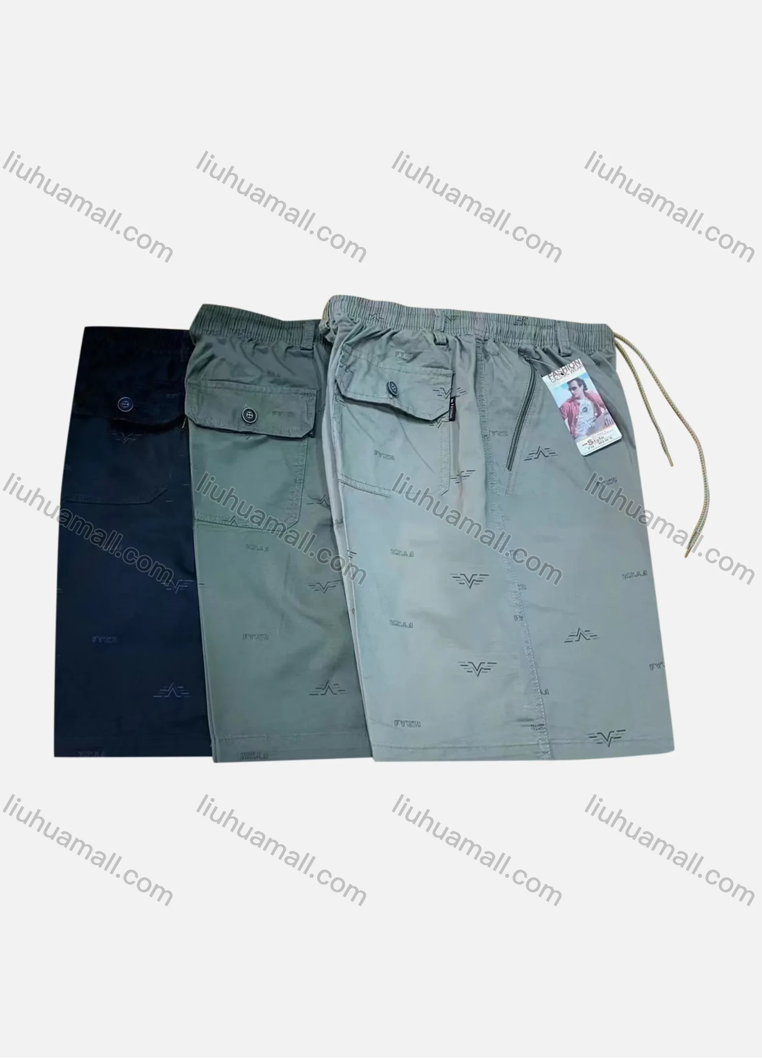 Wholesale Men's Drawstring Flap Pockets Letter Print Elastic Waist Shorts 551# - Liuhuamall