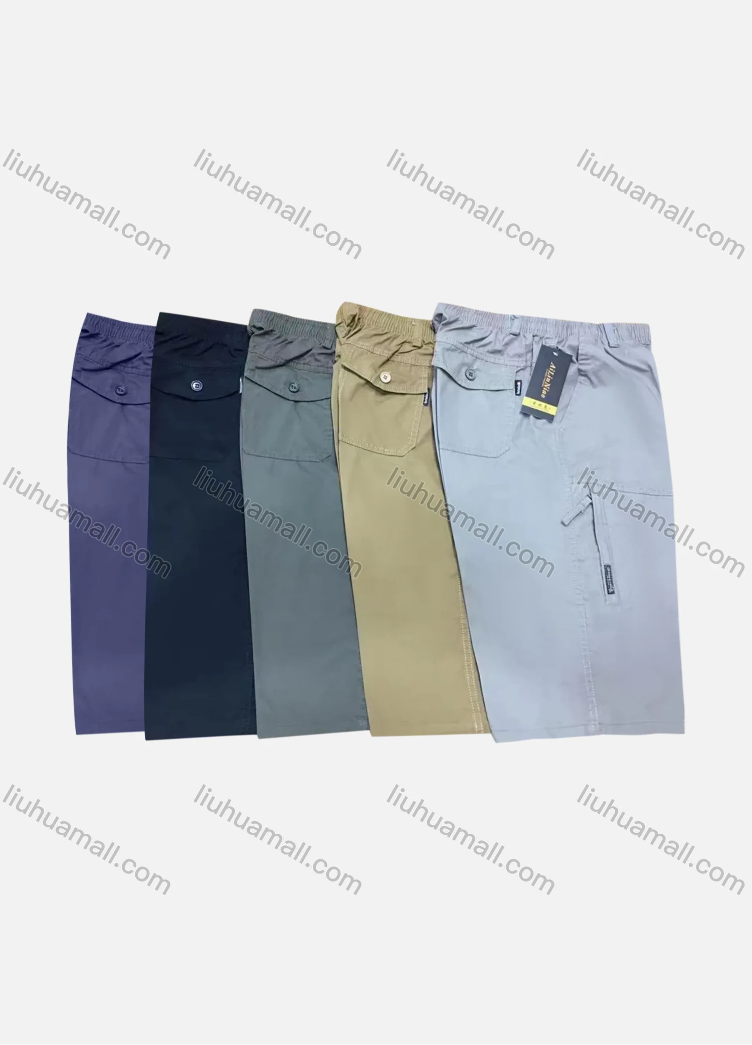 Wholesale Men's Plus Size Flap Pockets Zipper Pockets Elastic Waist Shorts 555# - Liuhuamall
