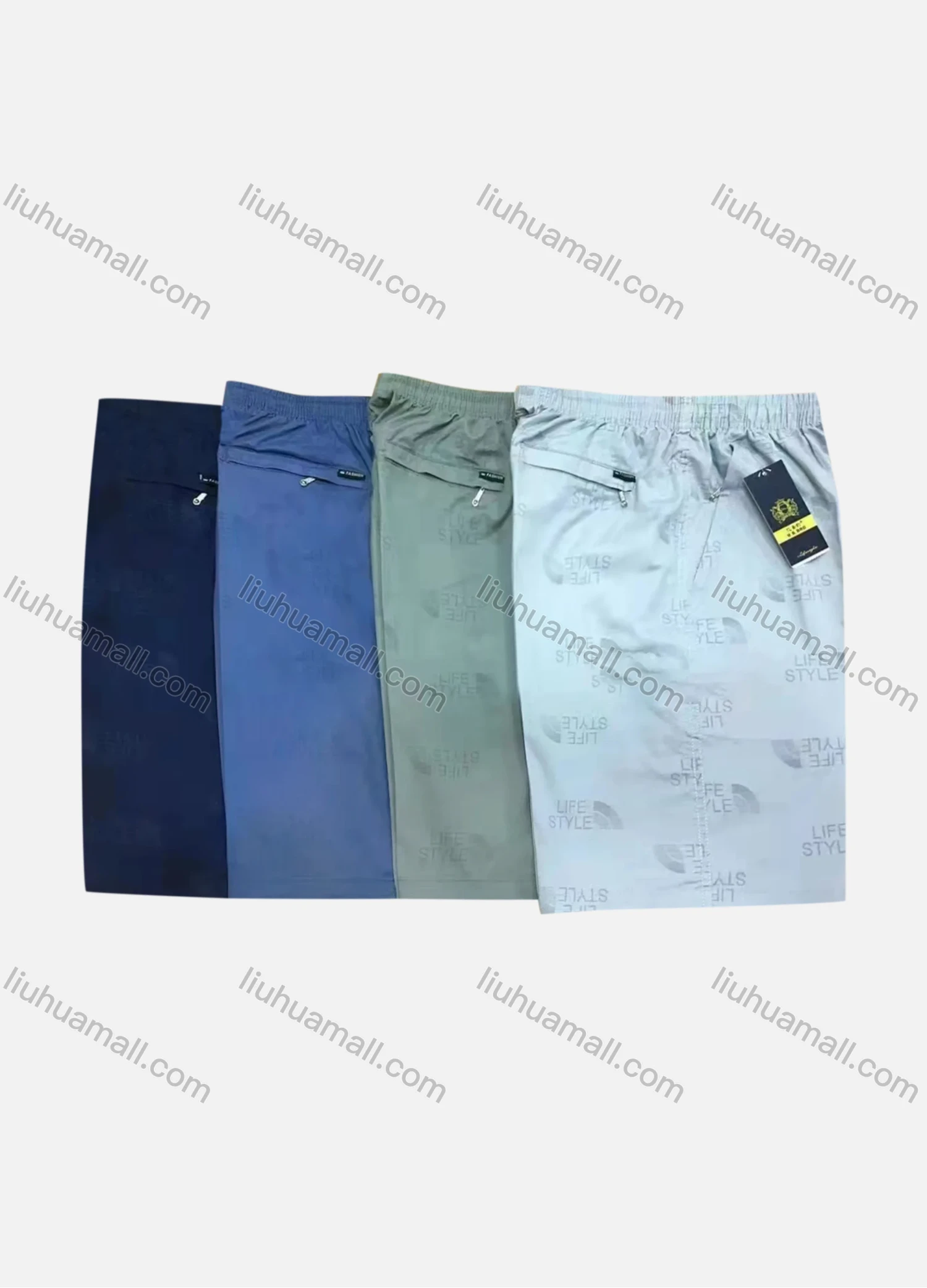 Wholesale Men's Drawstring Zipper Pockets Letter Print Elastic Waist Shorts 565# - Liuhuamall