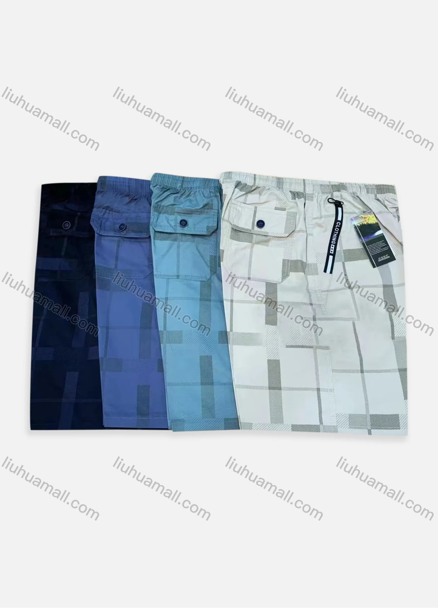 Wholesale Men's Drawstring Zipper Pockets Striped Print Elastic Waist Shorts 579# - Liuhuamall