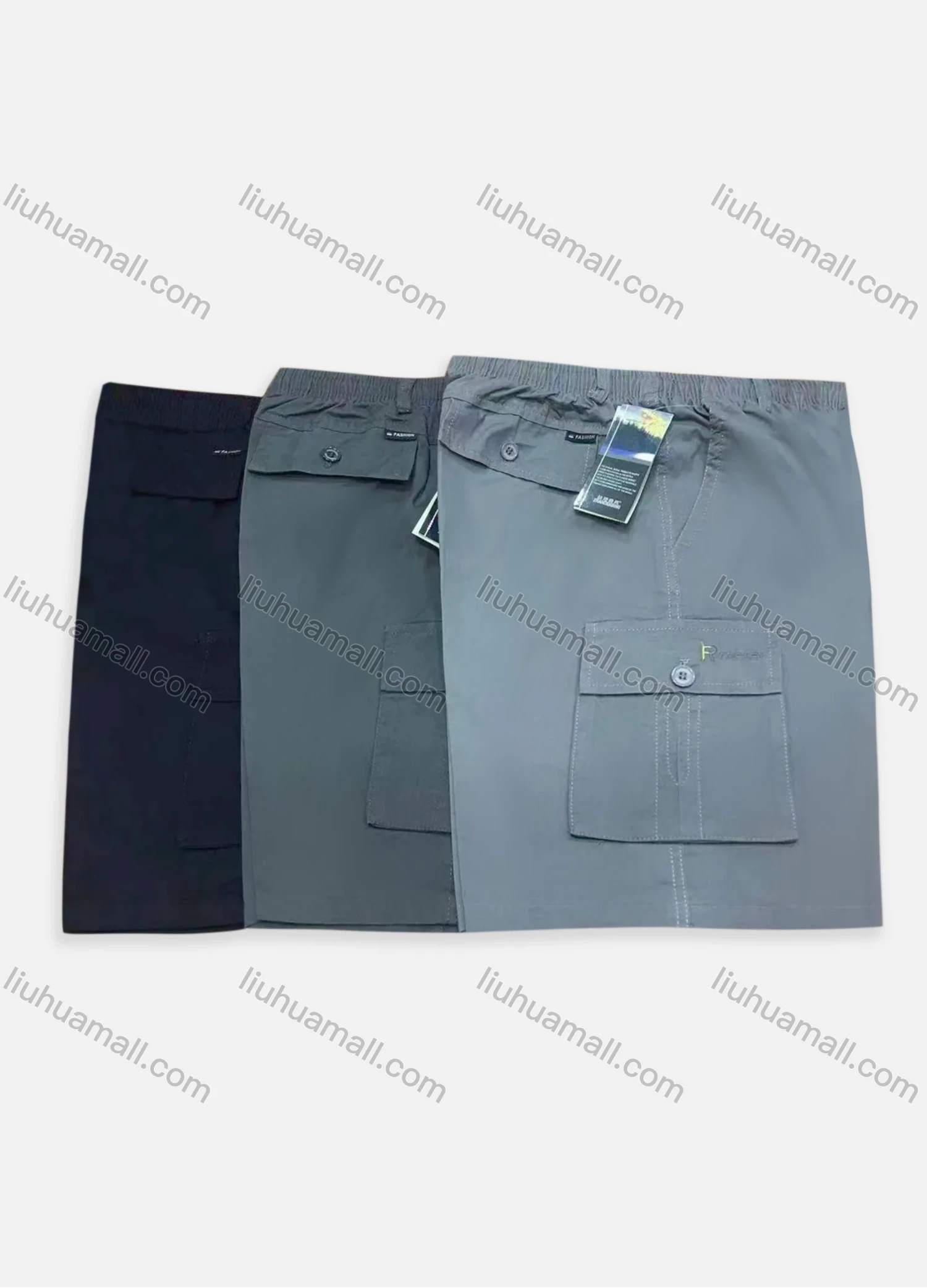 Wholesale Men's Drawstring Flap Pockets Plain Elastic Waist Shorts 601# - Liuhuamall