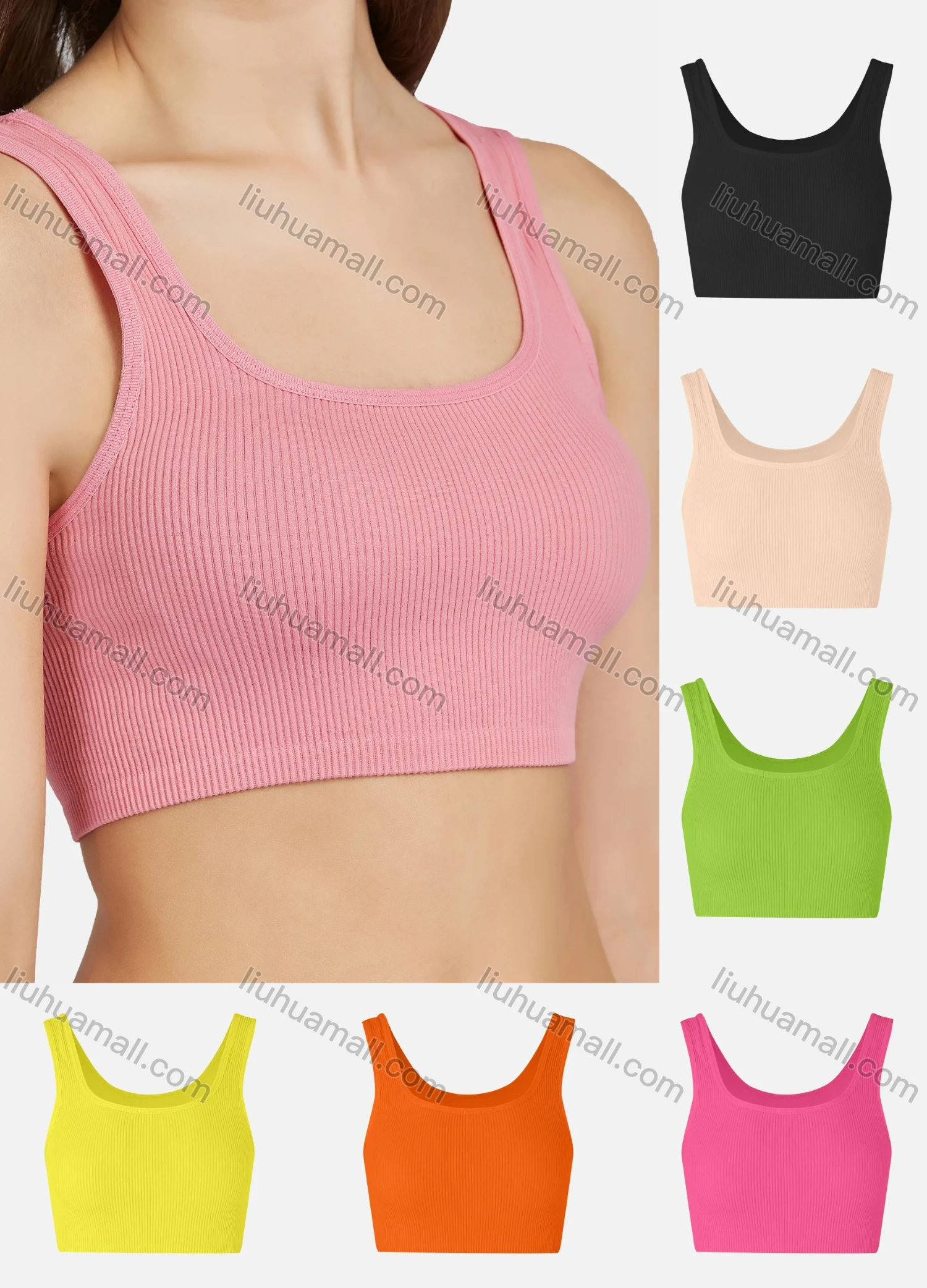 Wholesale Women's Casual Plain Ribbed Slim Fit Crop Tank Top E133# - Liuhuamall