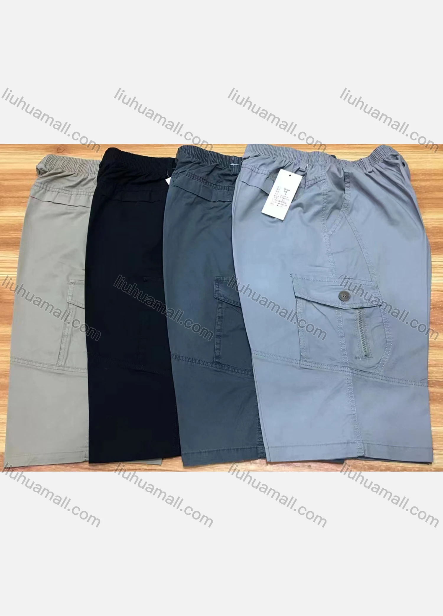 Wholesale Men's Casual Plain Flap Pockets Elastic Waist Cropped Trouser 2016# - Liuhuamall