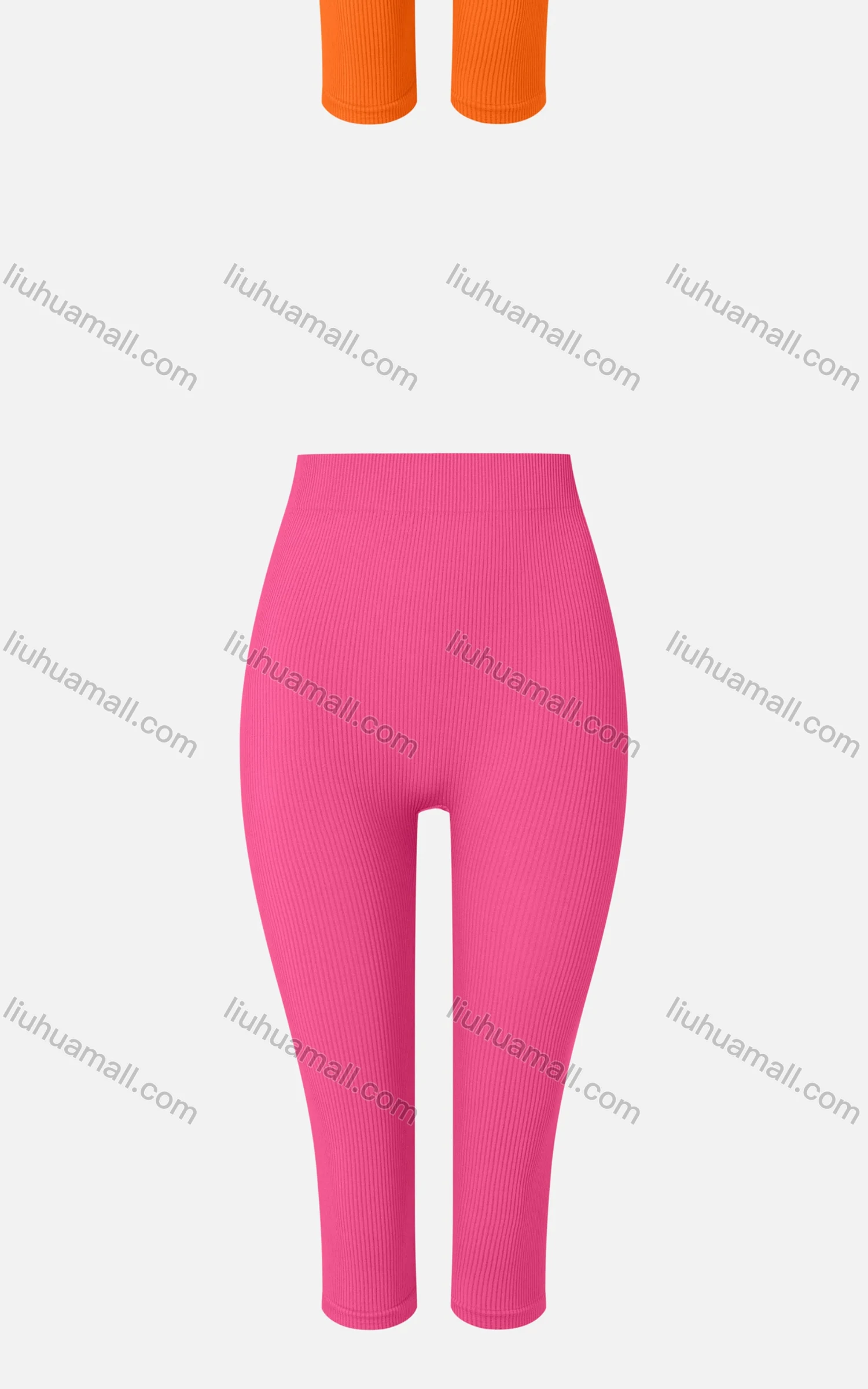Wholesale Women's Casual Plain Skinny Fit High Waist Ribbed Capri Leggings E139# - Liuhuamall