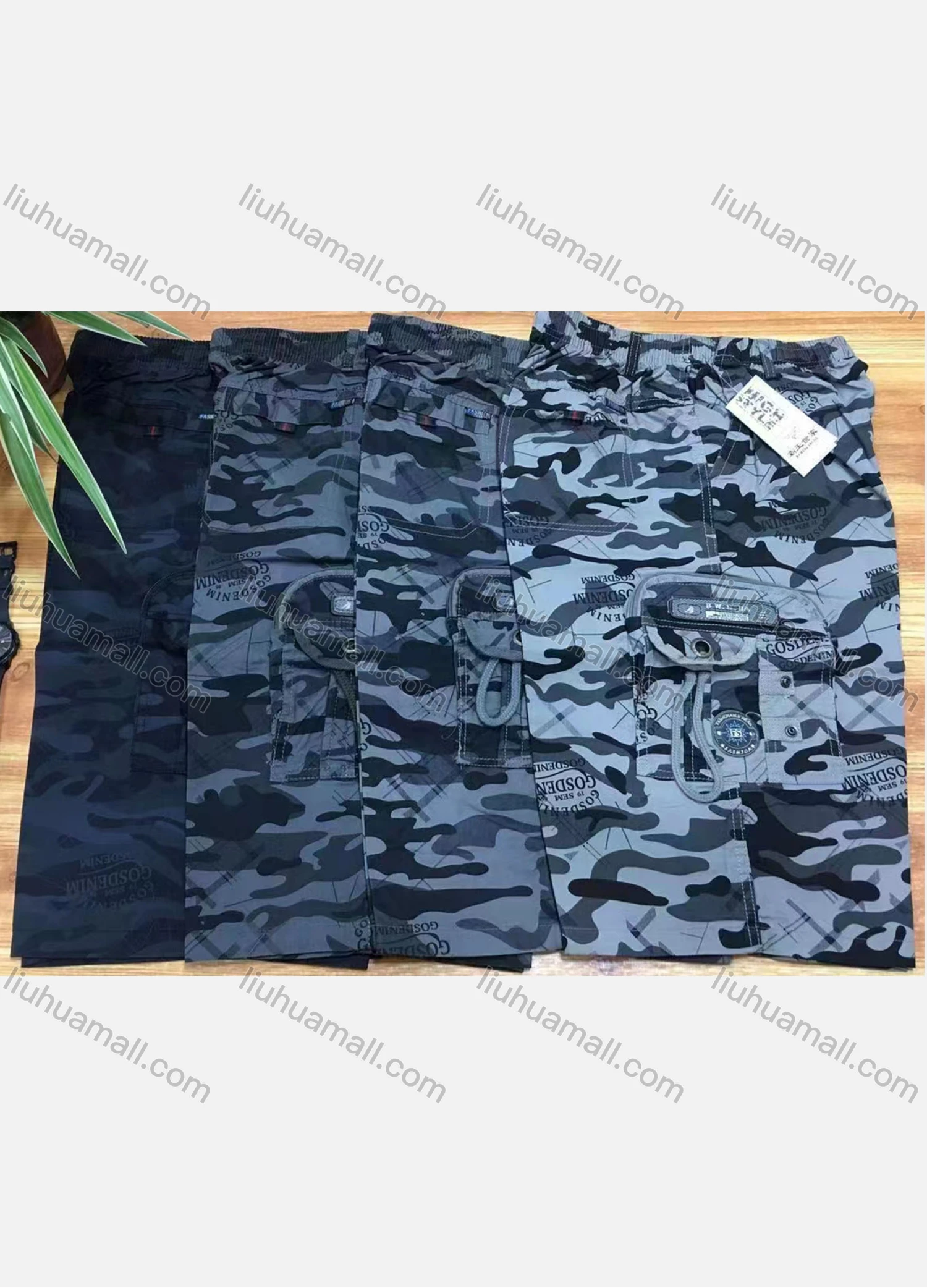 Wholesale Men's Drawstring Zipper Pockets Camouflage Print Elastic Waist Shorts 8801# - Liuhuamall