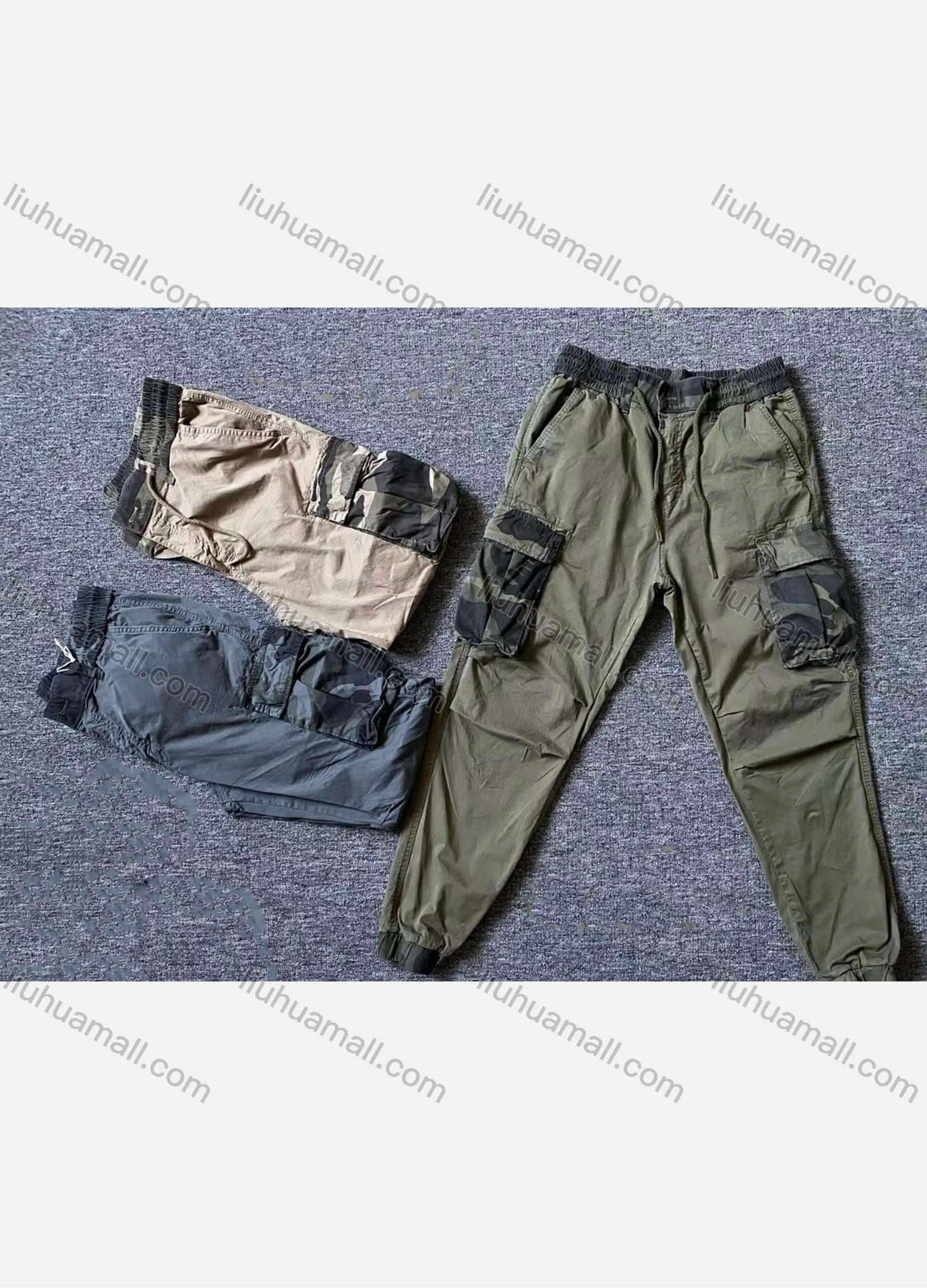 Wholesale Men's Casual Plain & Camouflage Elastic Waist Drawstring Multiple Pockets Jogger - Liuhuamall