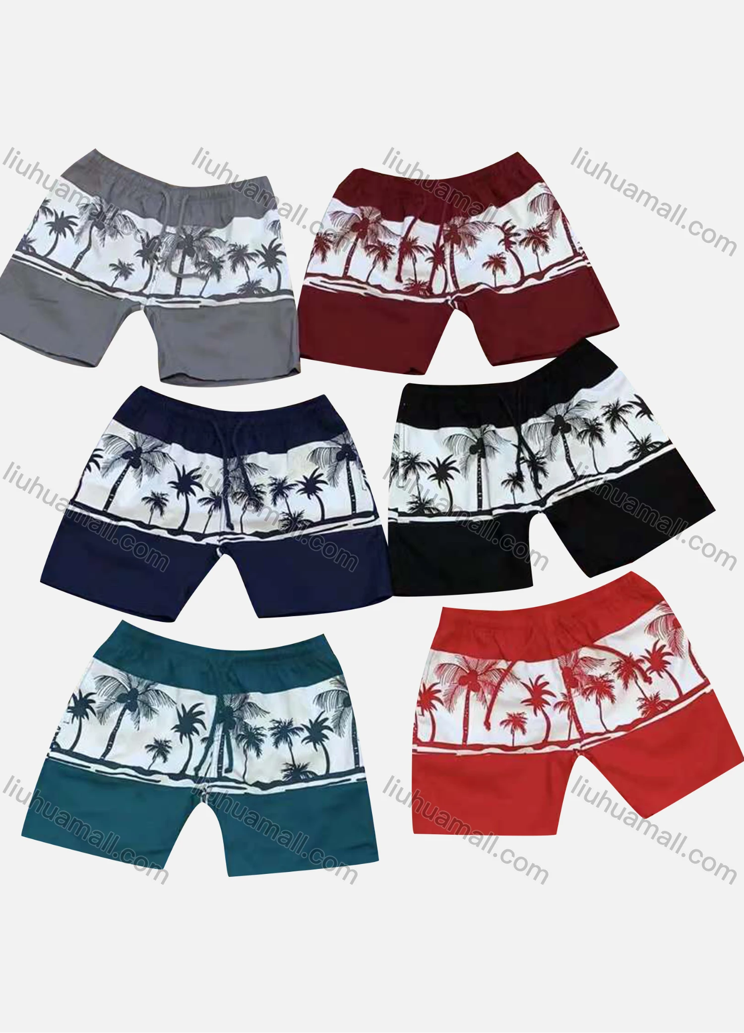Wholesale Boys Casual Tropical Print Elastic Waist Drawstring Shorts - Liuhuamall