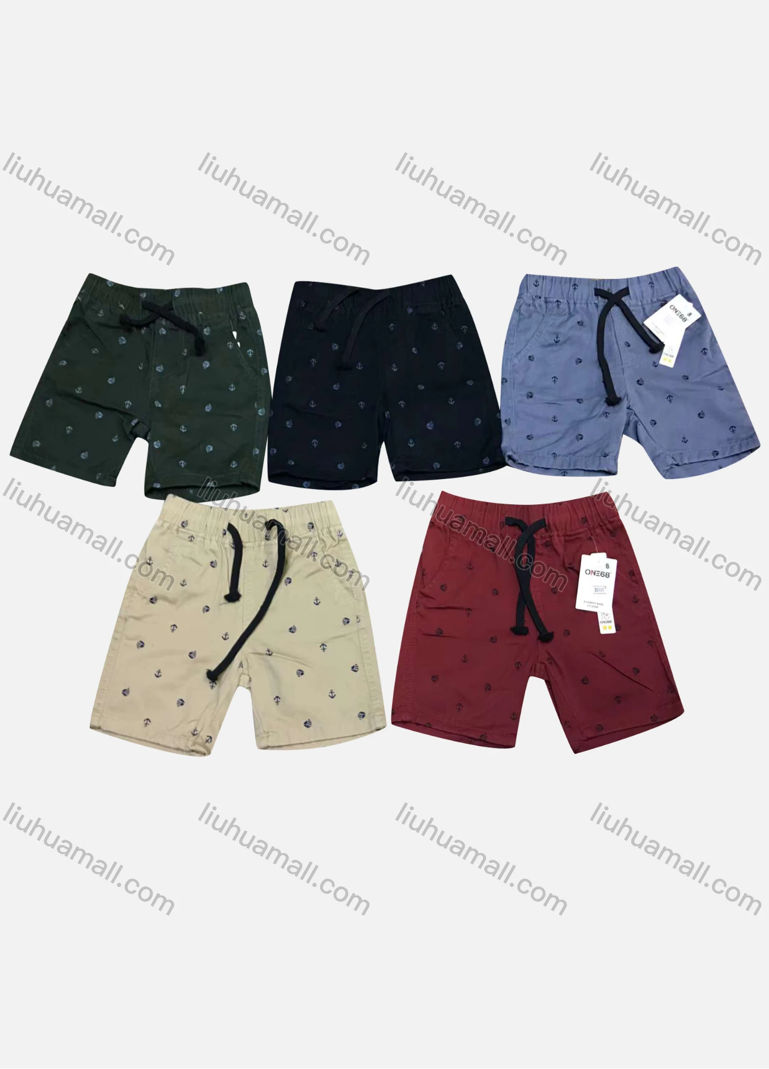 Wholesale Boys Casual Allover Print Elastic Waist Drawstring Shorts - Liuhuamall
