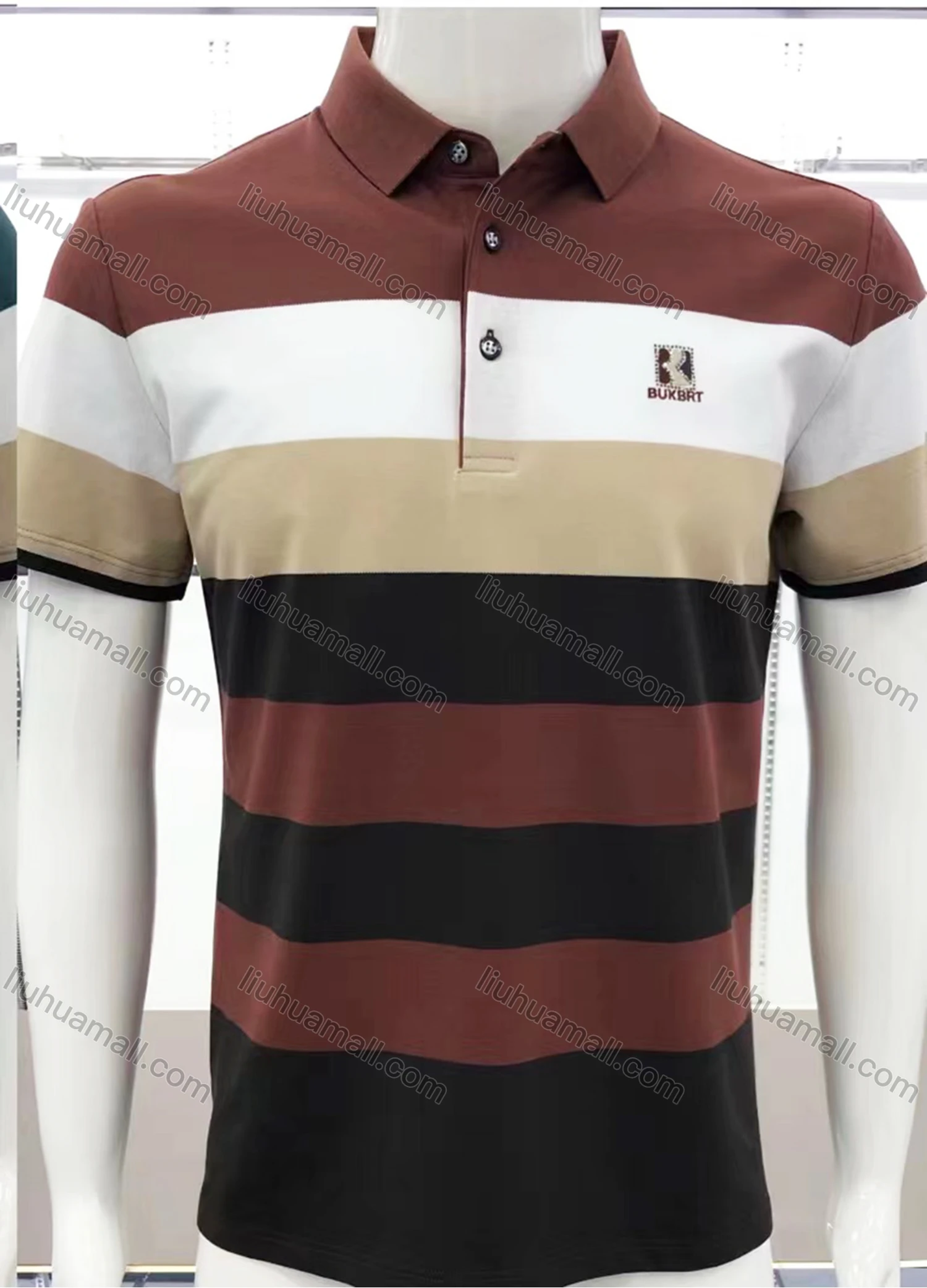 Wholesale Men's Short Sleeve Striped Casual Polo Shirt A09 - Liuhuamall