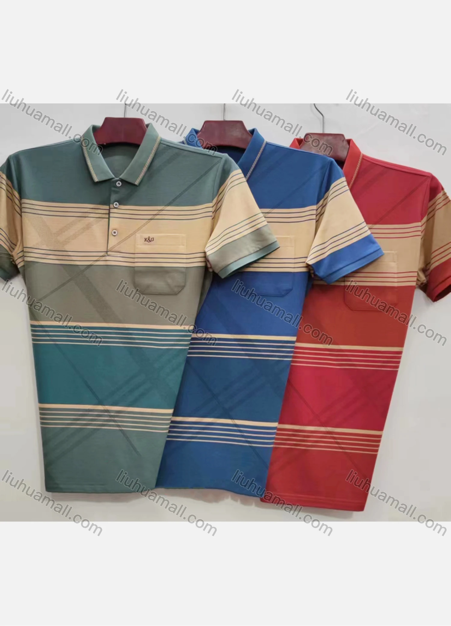 Wholesale Men's Short Sleeve Striped Pocket Casual Polo Shirt 89-2 - Liuhuamall