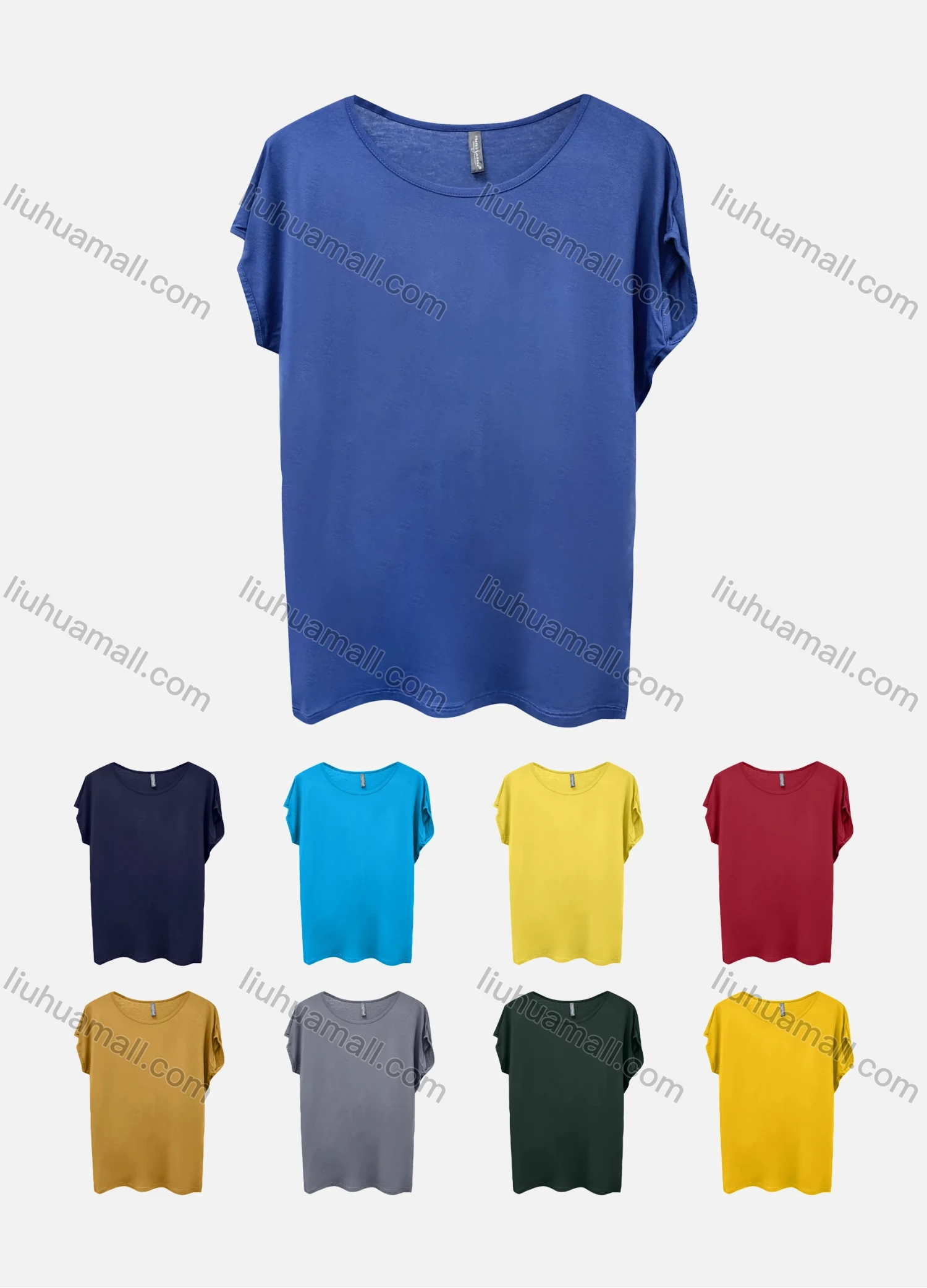 Wholesale Women's Casual Scoop Neck Short Sleeve Plain Blouse - Liuhuamall