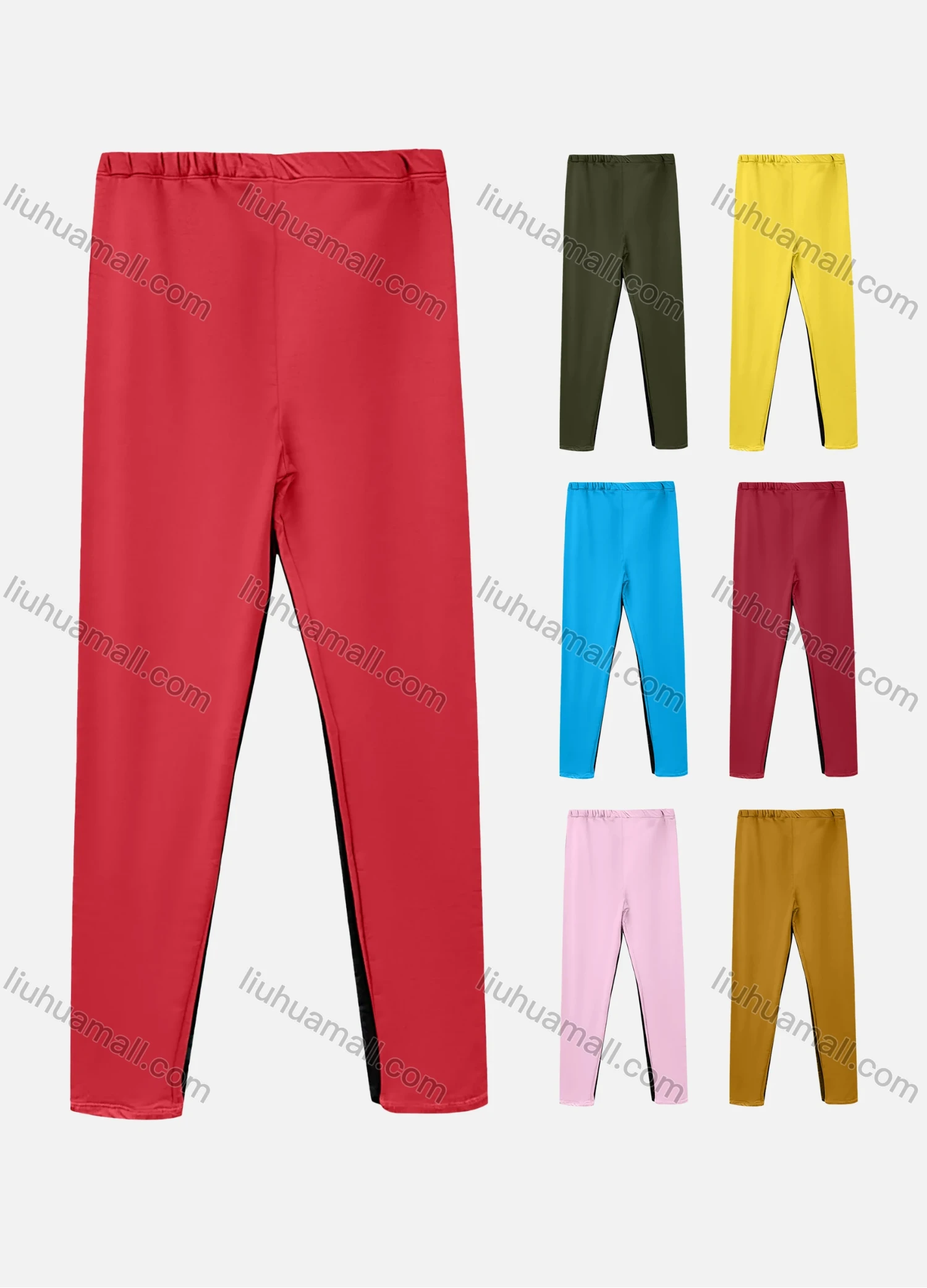 Wholesale Women's Casual Plain Elastic Waist Straight Leg Pants - Liuhuamall