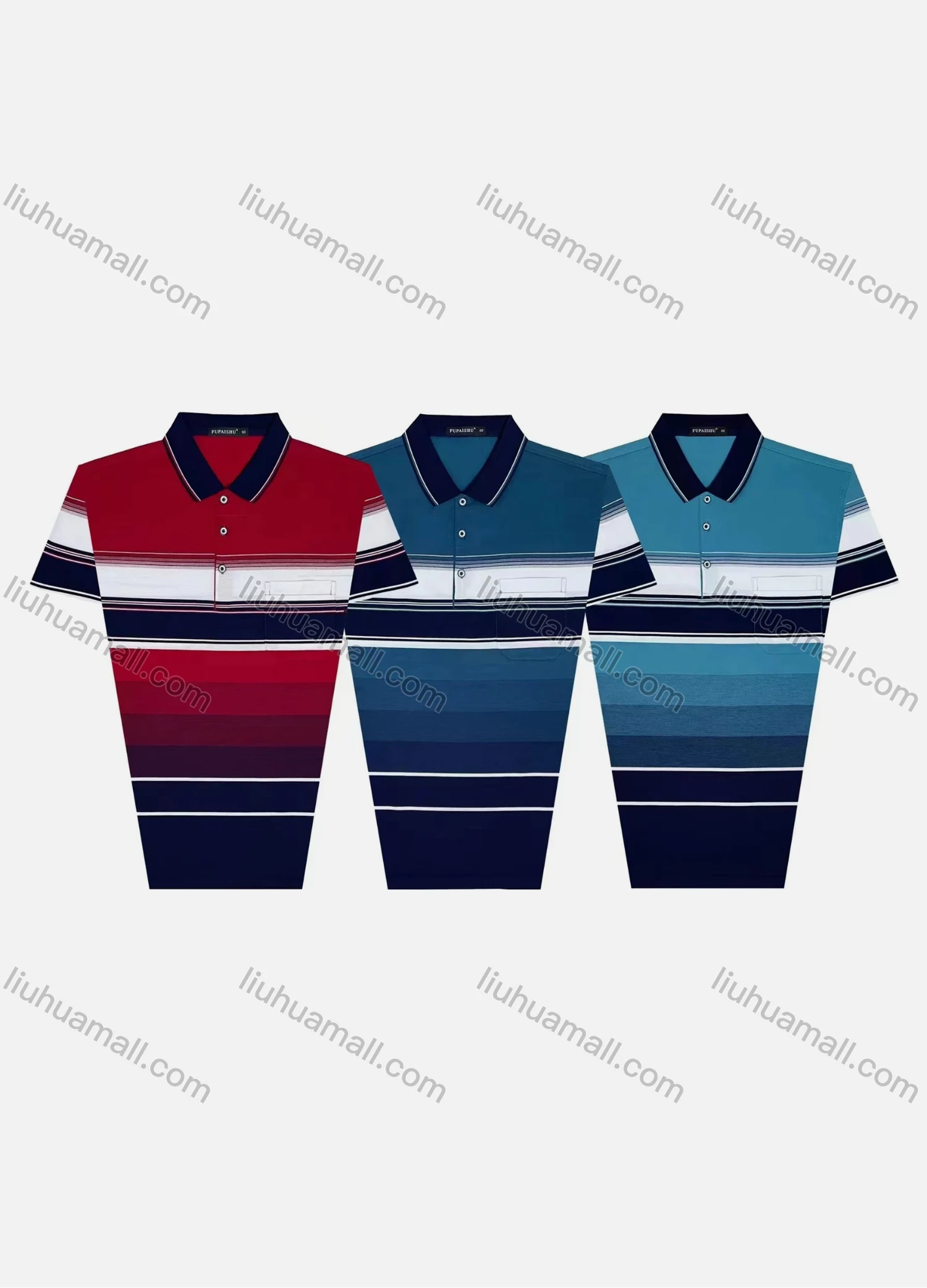 Wholesale Men's Causal Striped Patch Pocket Short Sleeve Polo Shirt - Liuhuamall