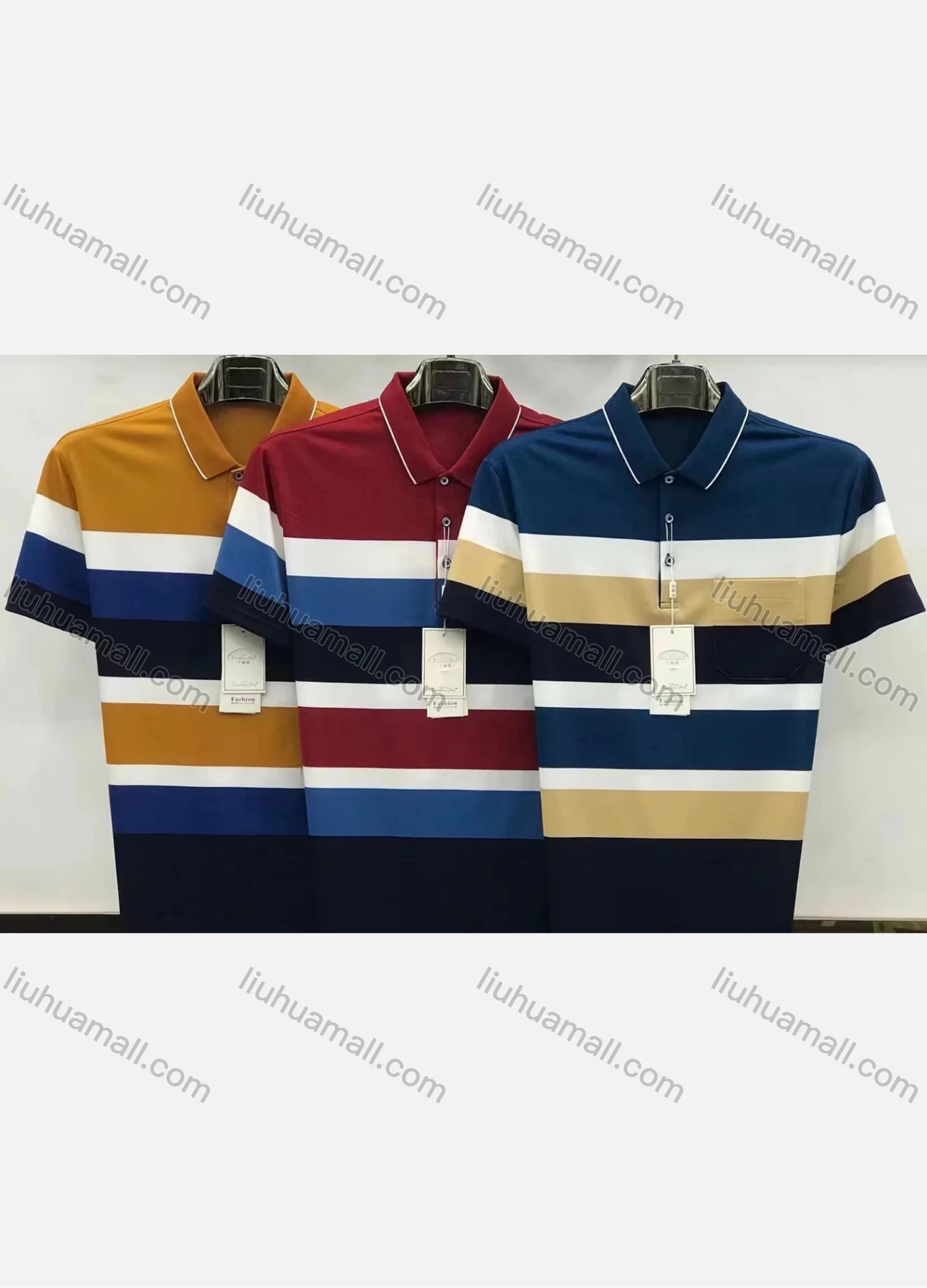 Wholesale Men's Causal Striped Patch Pocket Short Sleeve Polo Shirt - Liuhuamall