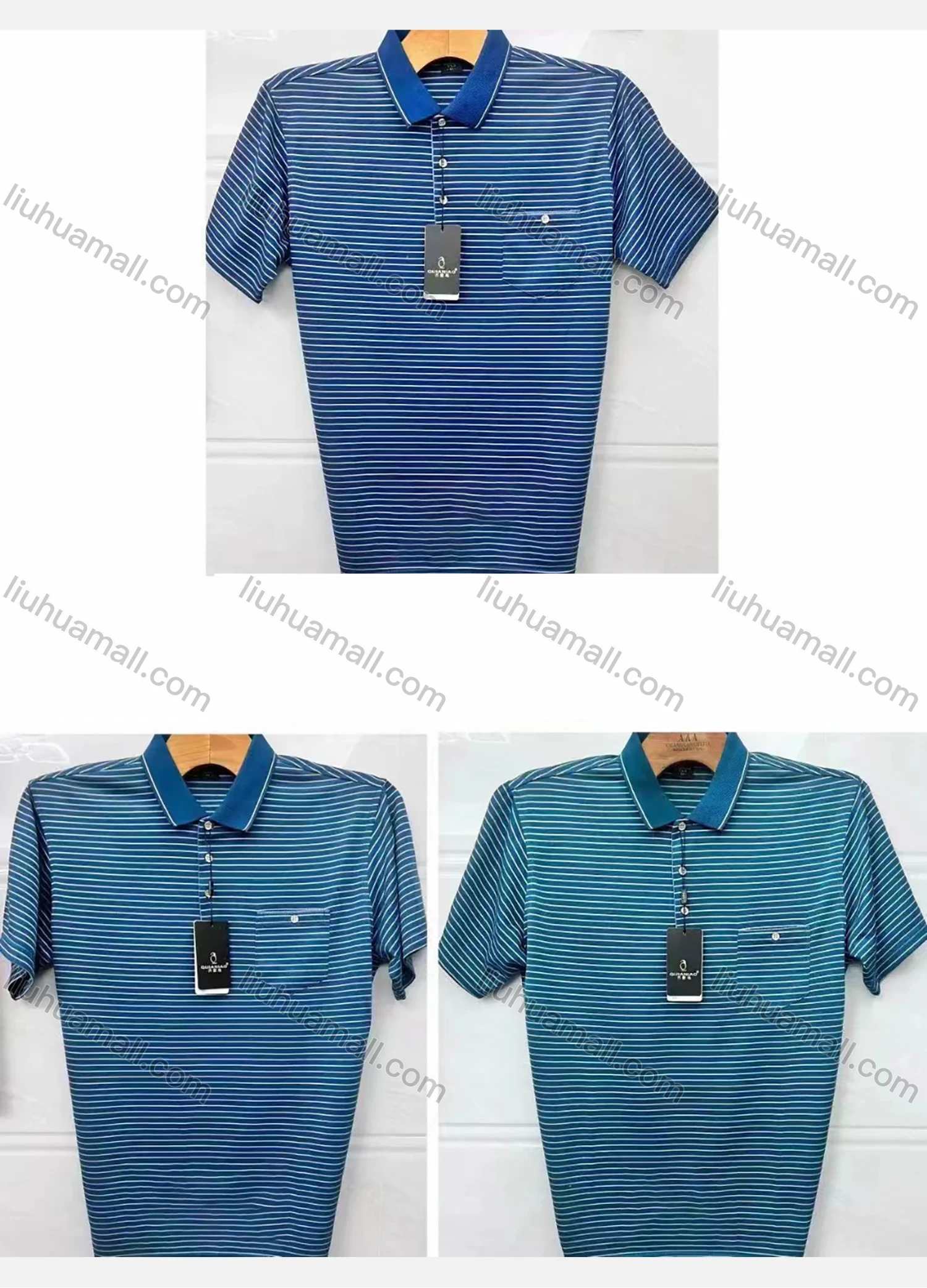 Wholesale Men's Causal Striped Patch Pocket Short Sleeve Polo Shirt - Liuhuamall