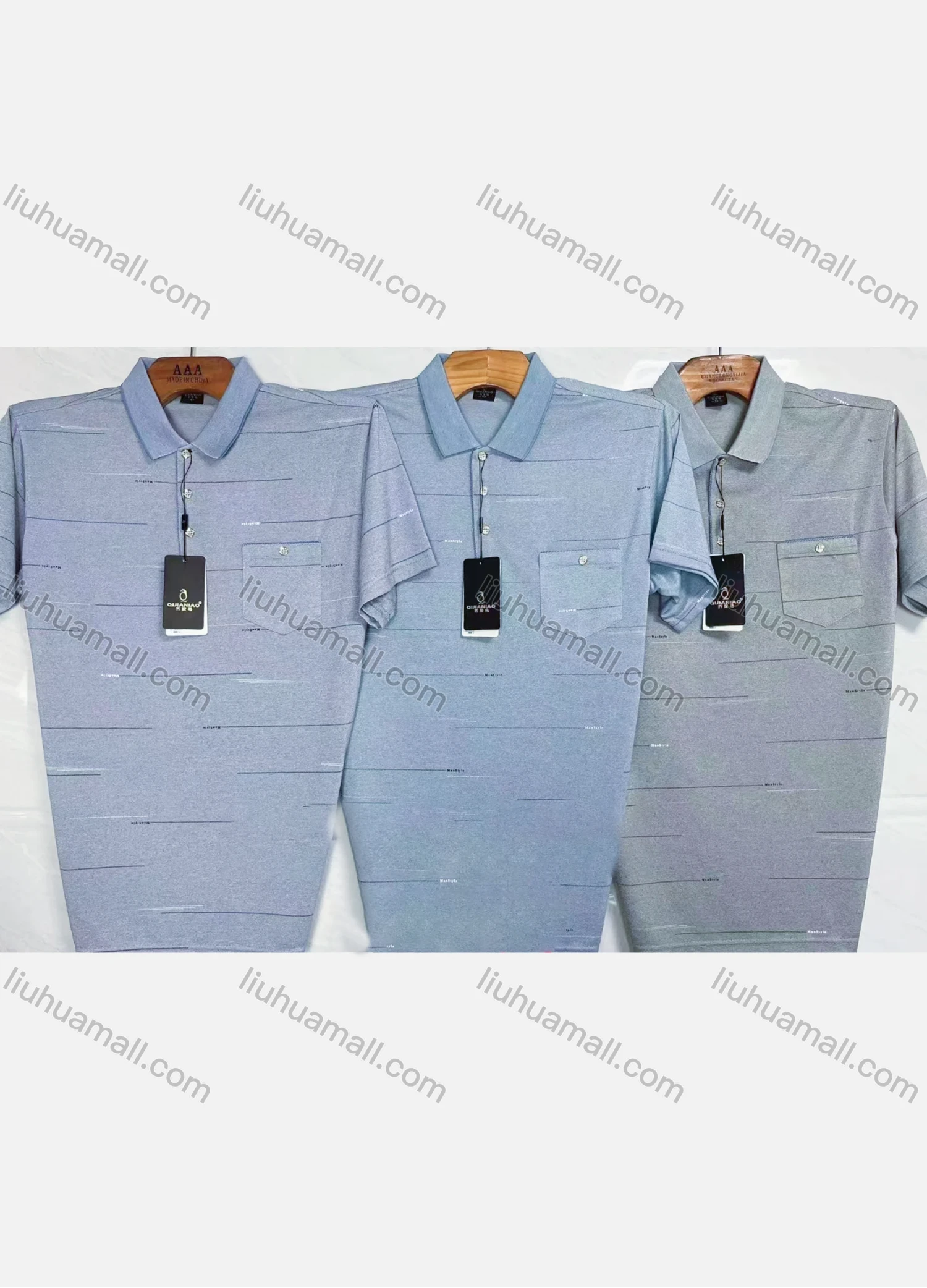 Wholesale Men's Causal Striped Patch Pocket Short Sleeve Polo Shirt - Liuhuamall
