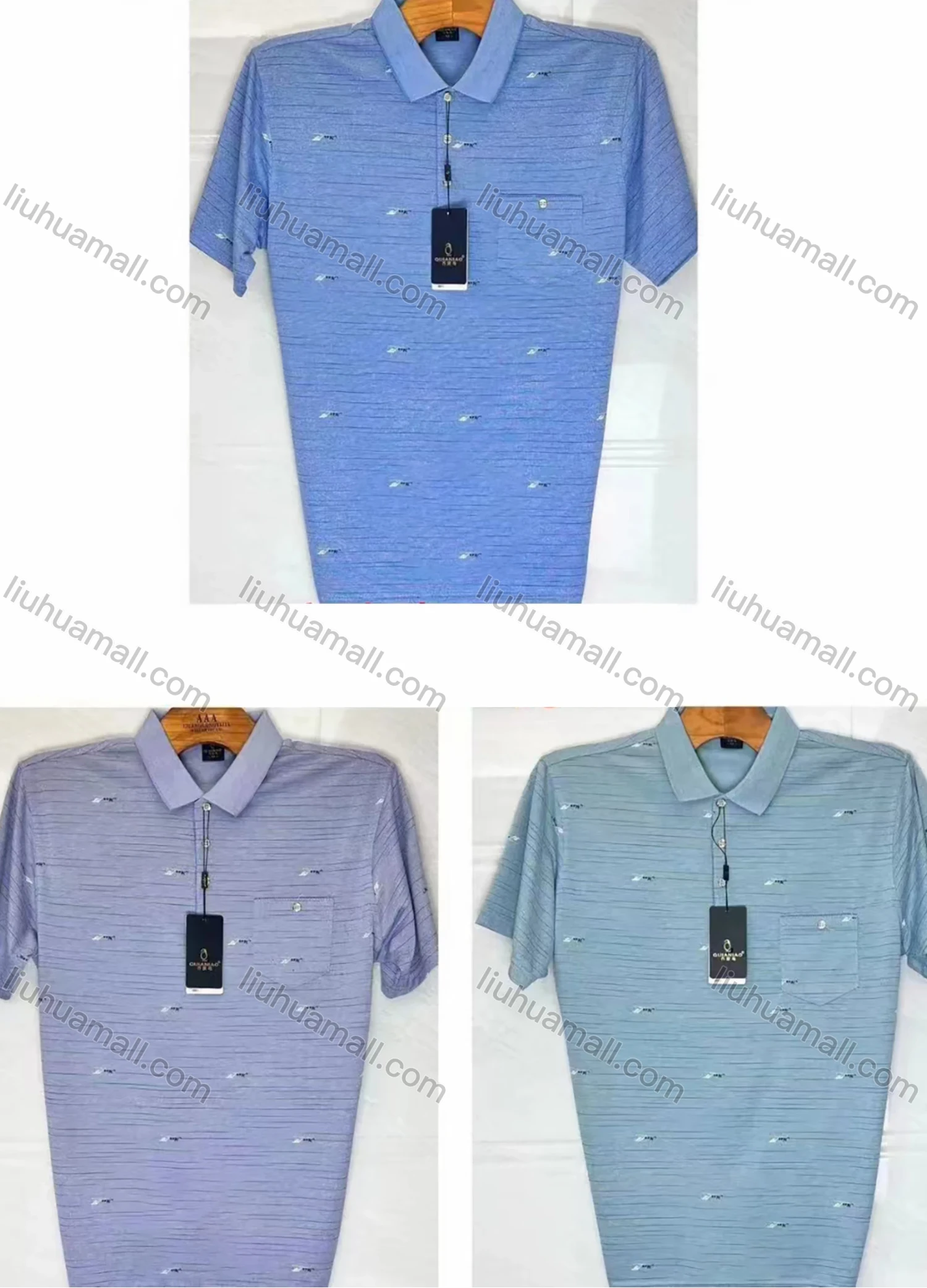 Wholesale Men's Causal Striped Patch Pocket Short Sleeve Polo Shirt - Liuhuamall