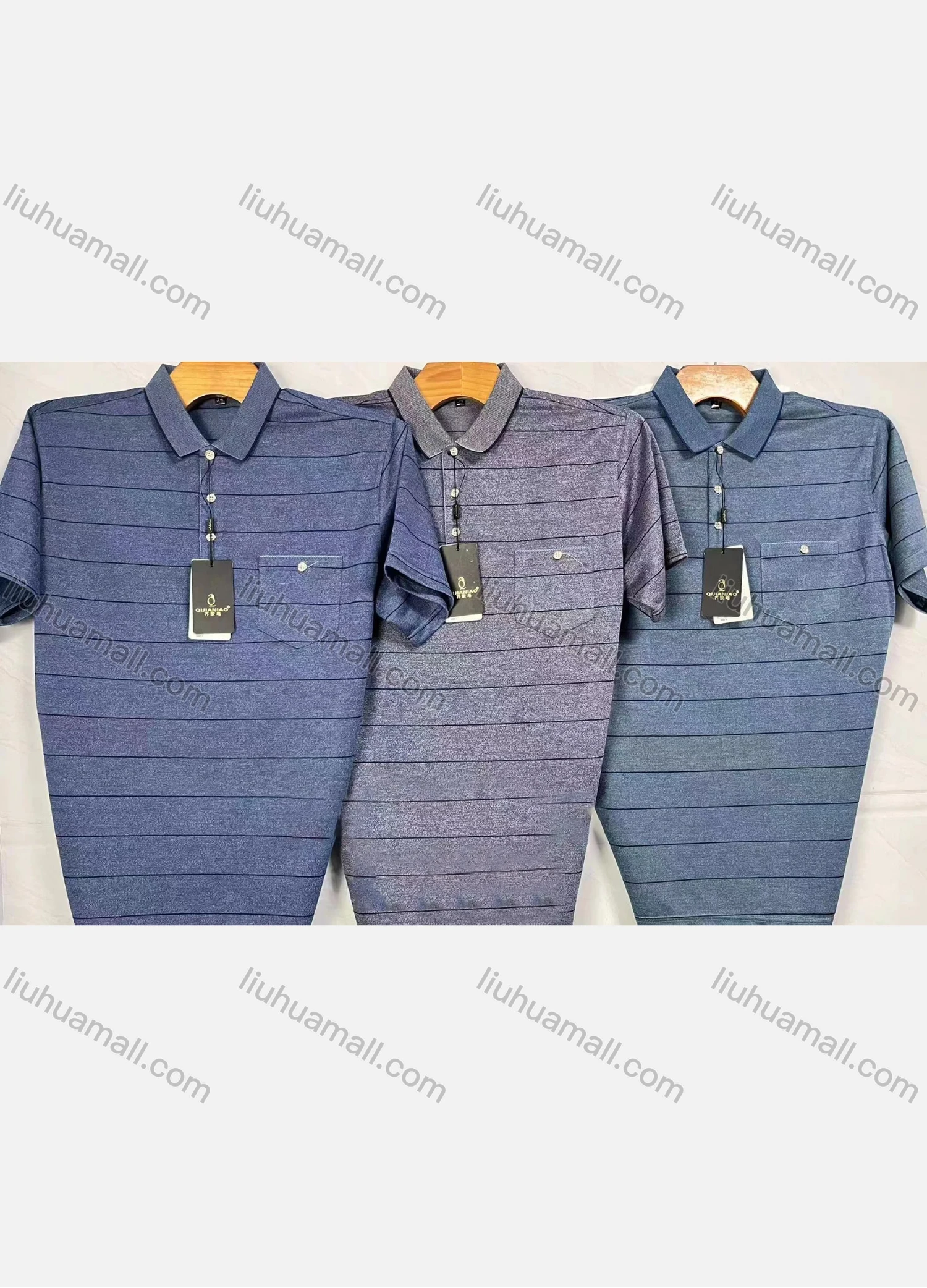 Wholesale Men's Causal Striped Patch Pocket Short Sleeve Polo Shirt - Liuhuamall