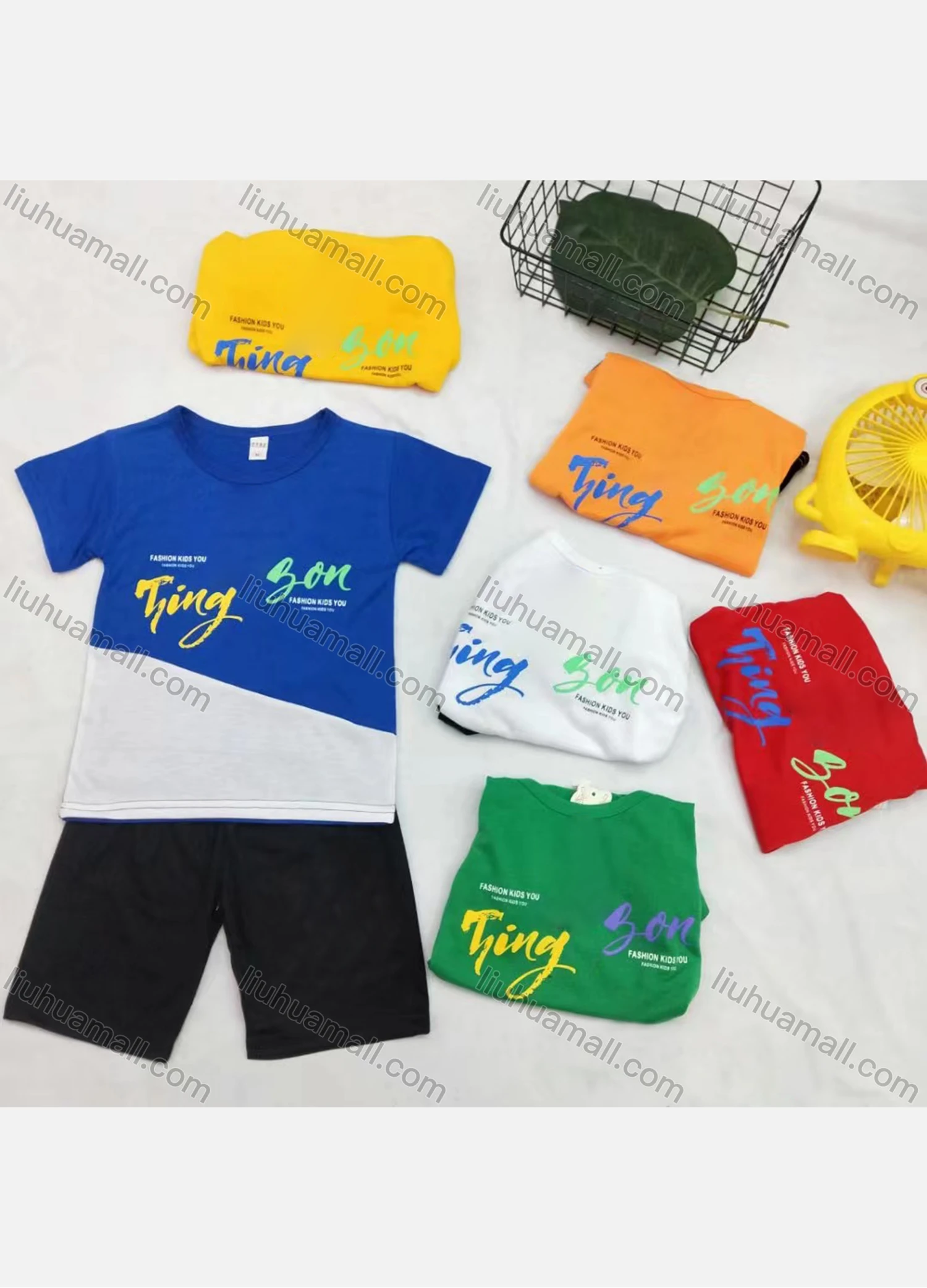 Wholesale Boy's Casual Letter Print Round Neck Short Sleeve Tee & Shorts 2 Piece Set - Liuhuamall
