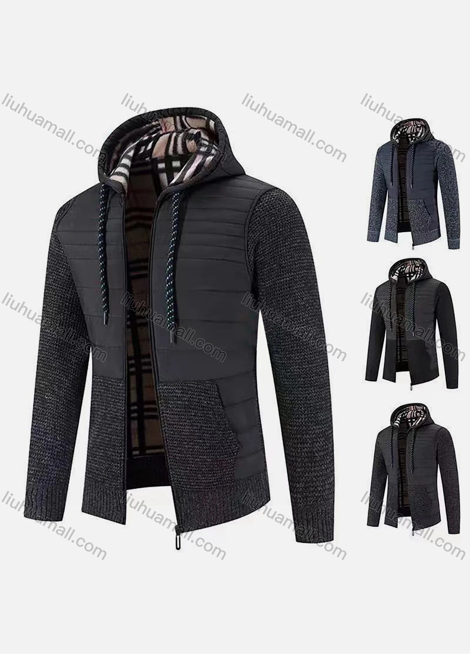 Wholesale Men's Casual Hooded Zip Long Sleeve Colorblock Jacket - Liuhuamall