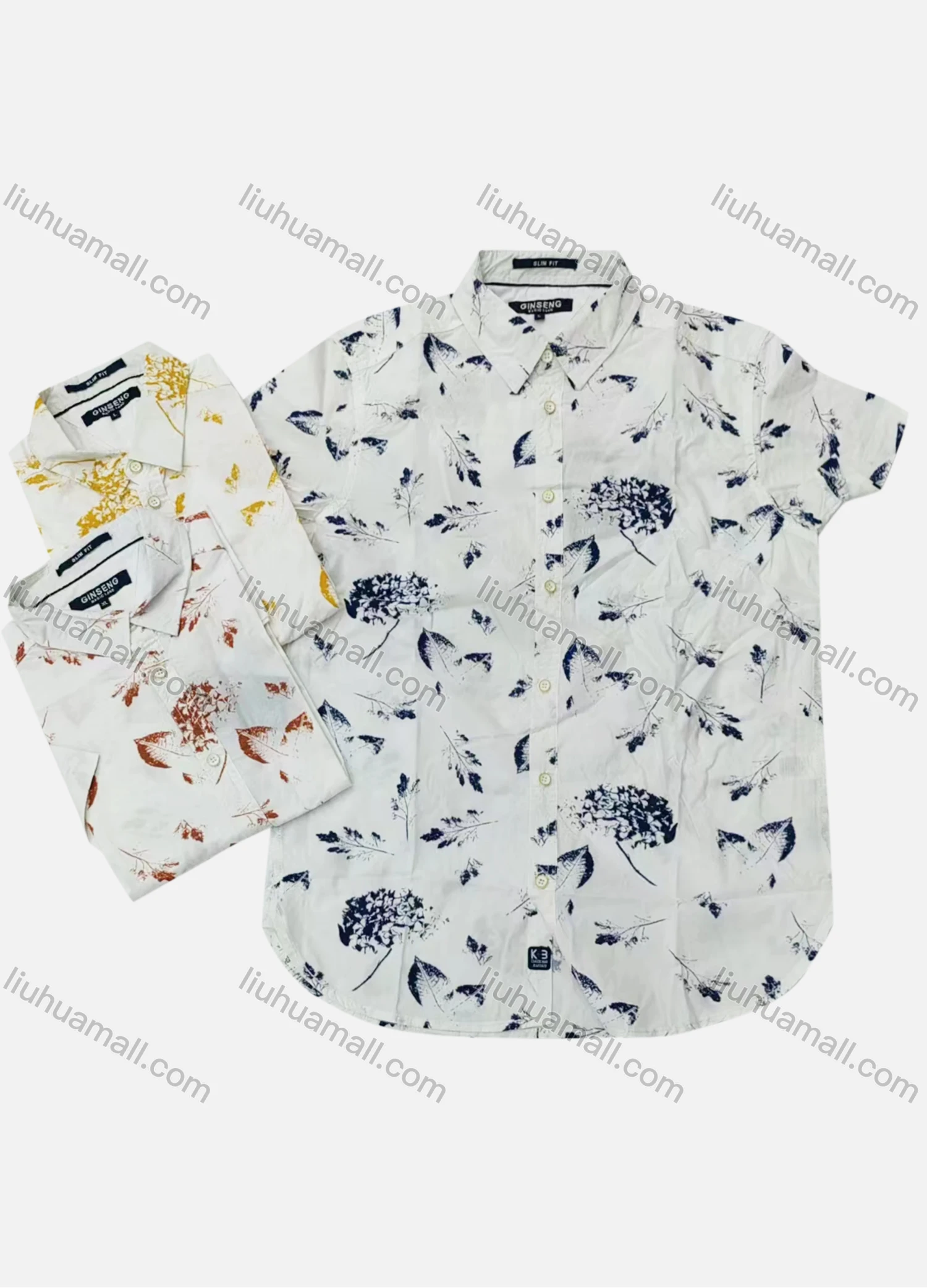 Wholesale Men's Casual Collared Short Sleeve Button Down Leaf Print Shirt - Liuhuamall