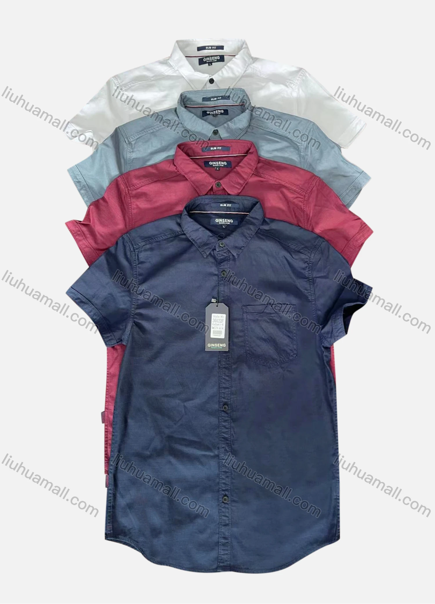 Wholesale Men's Casual Collared Short Sleeve Button Down Plain Shirt - Liuhuamall