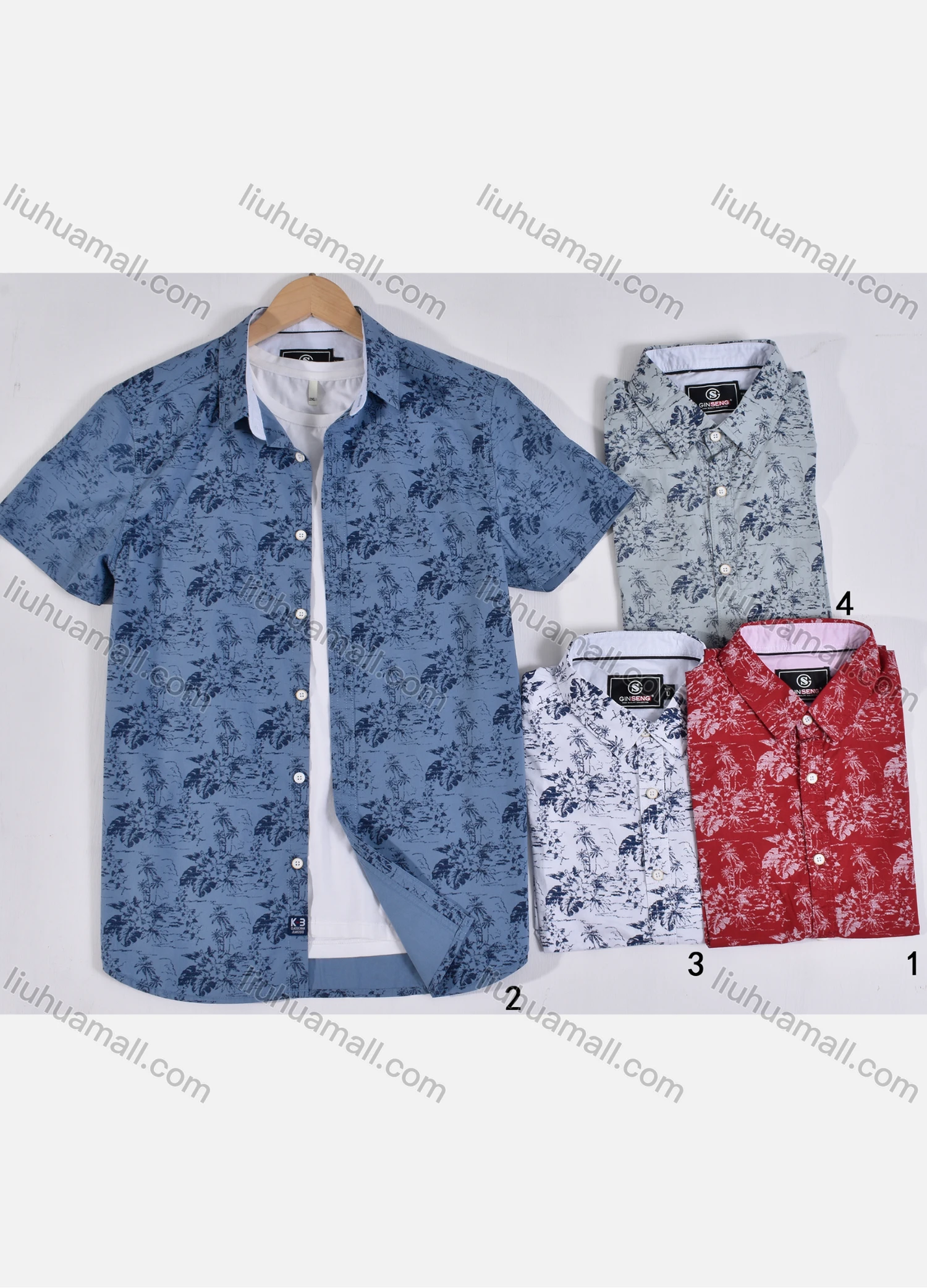 Wholesale Men's Casual Collared Short Sleeve Button Down Tropical Print Shirt - Liuhuamall