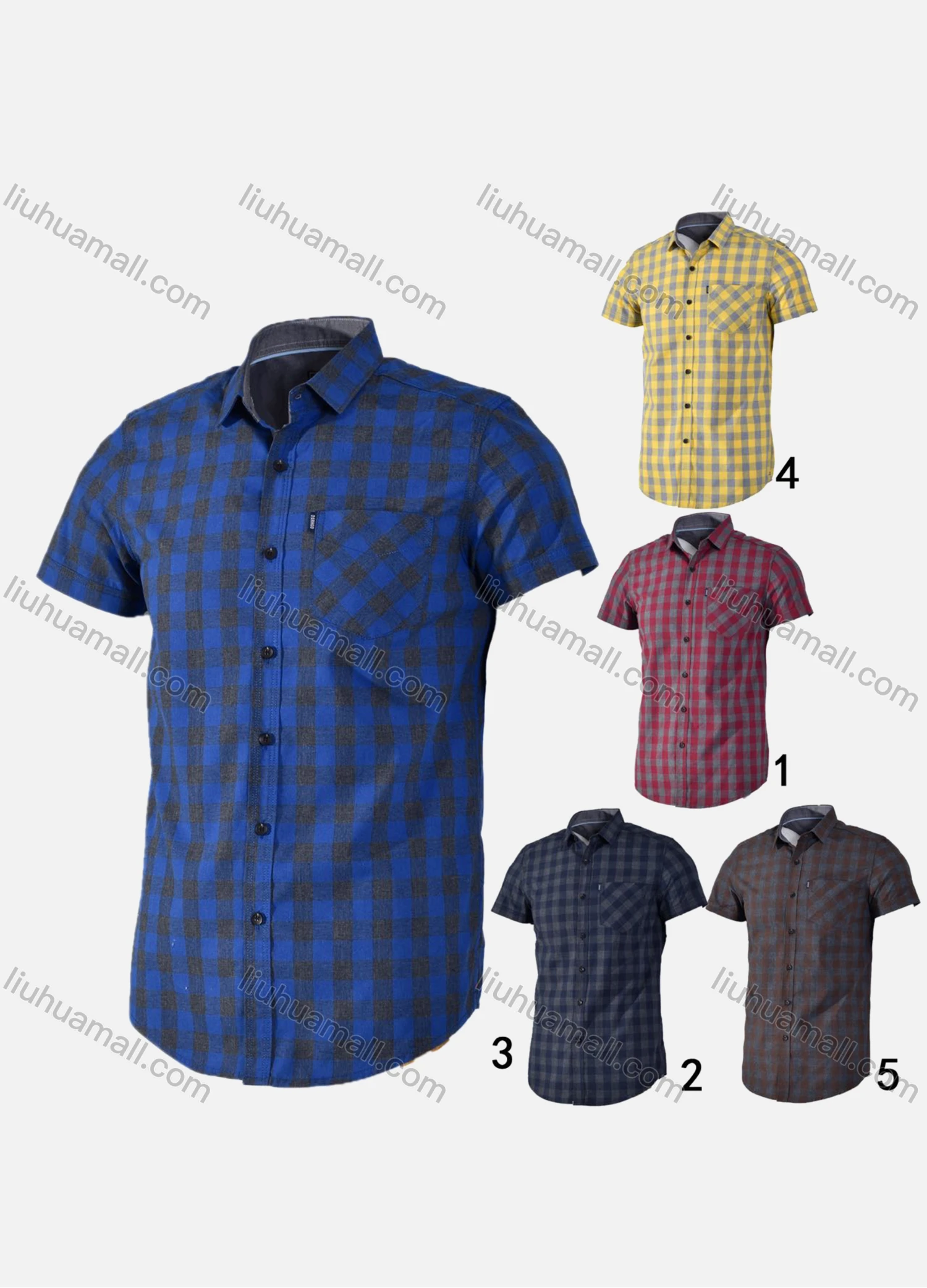Wholesale Men's Casual Collared Short Sleeve Button Down Plaid Print Shirt - Liuhuamall