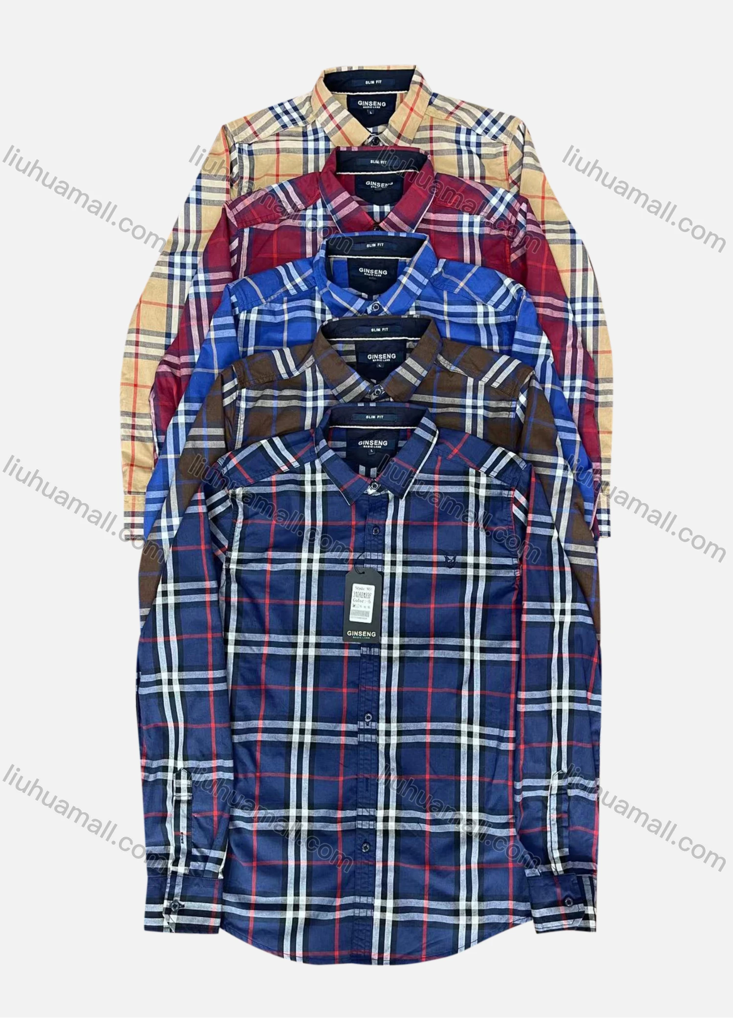 Wholesale Men's Casual Collared Long Sleeve Button Down Plaid Print Shirt - Liuhuamall