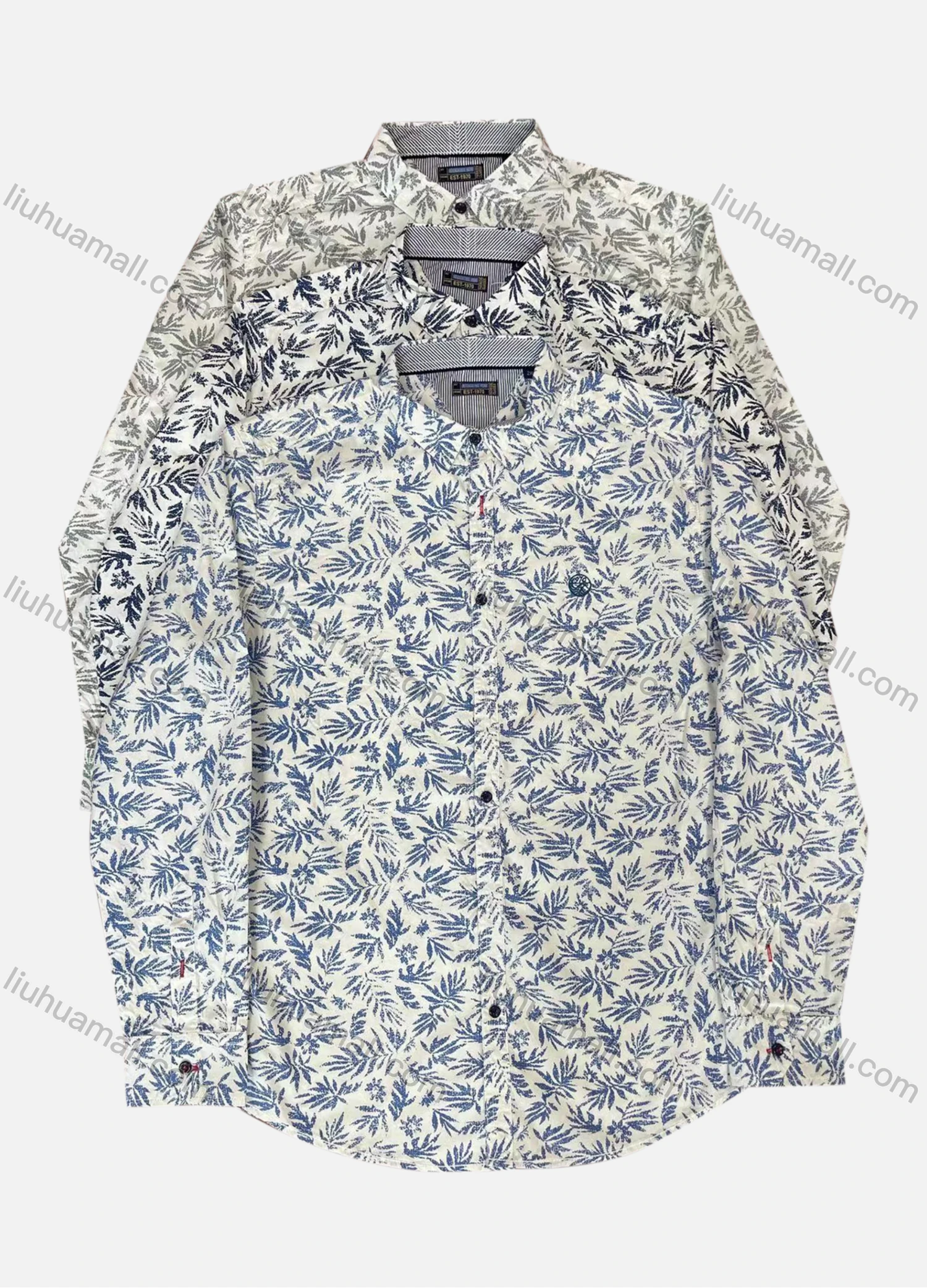 Wholesale Men's Casual Collared Long Sleeve Button Down Leaf Print Shirt - Liuhuamall