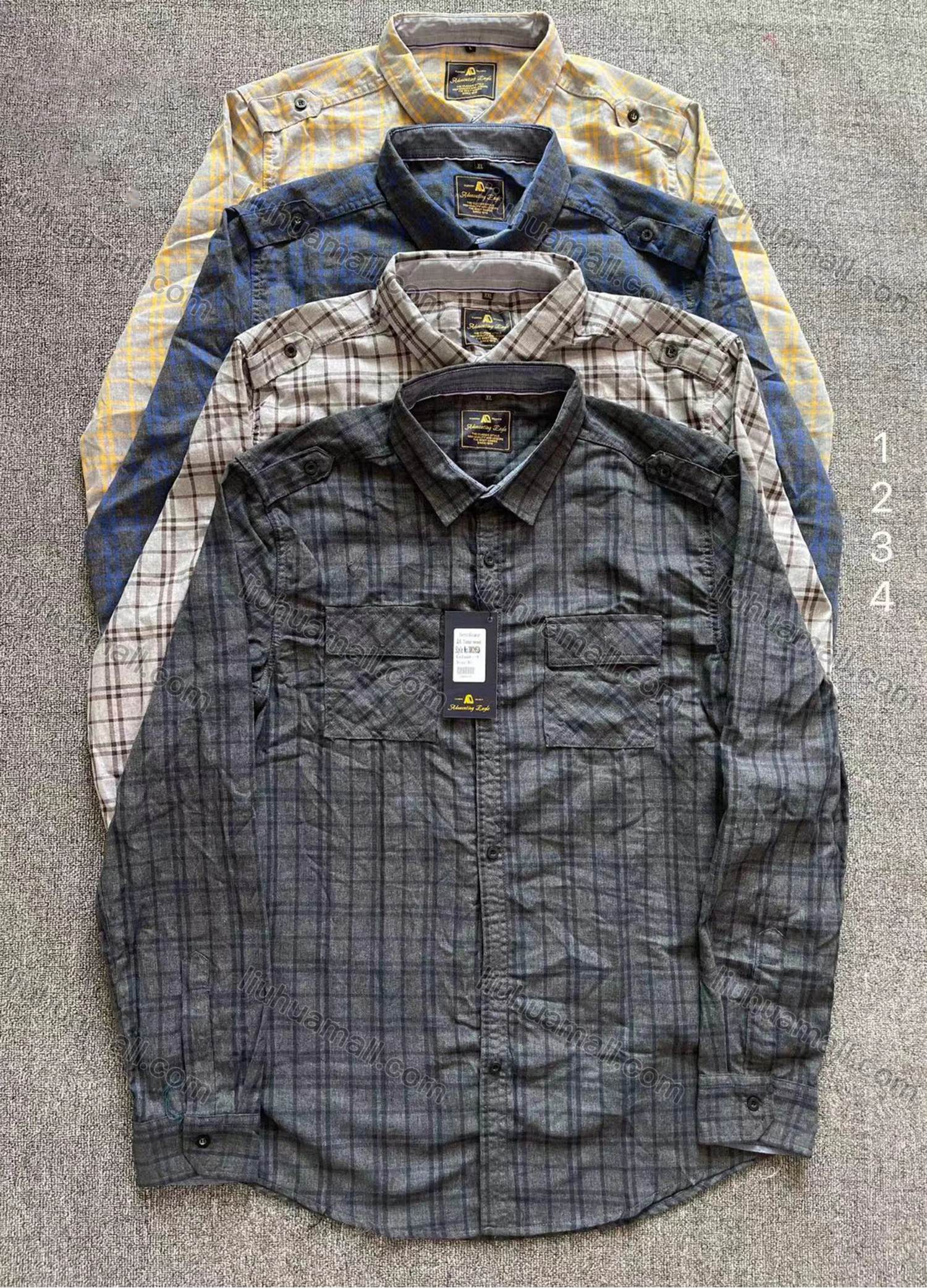 Wholesale Men's Casual Collared Long Sleeve Button Down Plaid Print Shirt - Liuhuamall