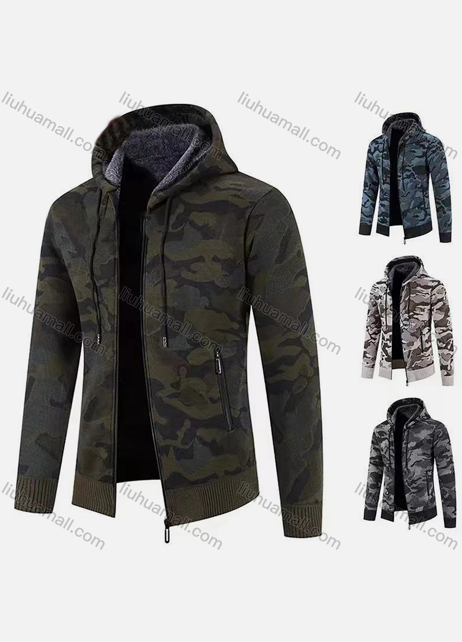 Wholesale Men's Casual Hooded Zip Long Sleeve Camo Jacket - Liuhuamall